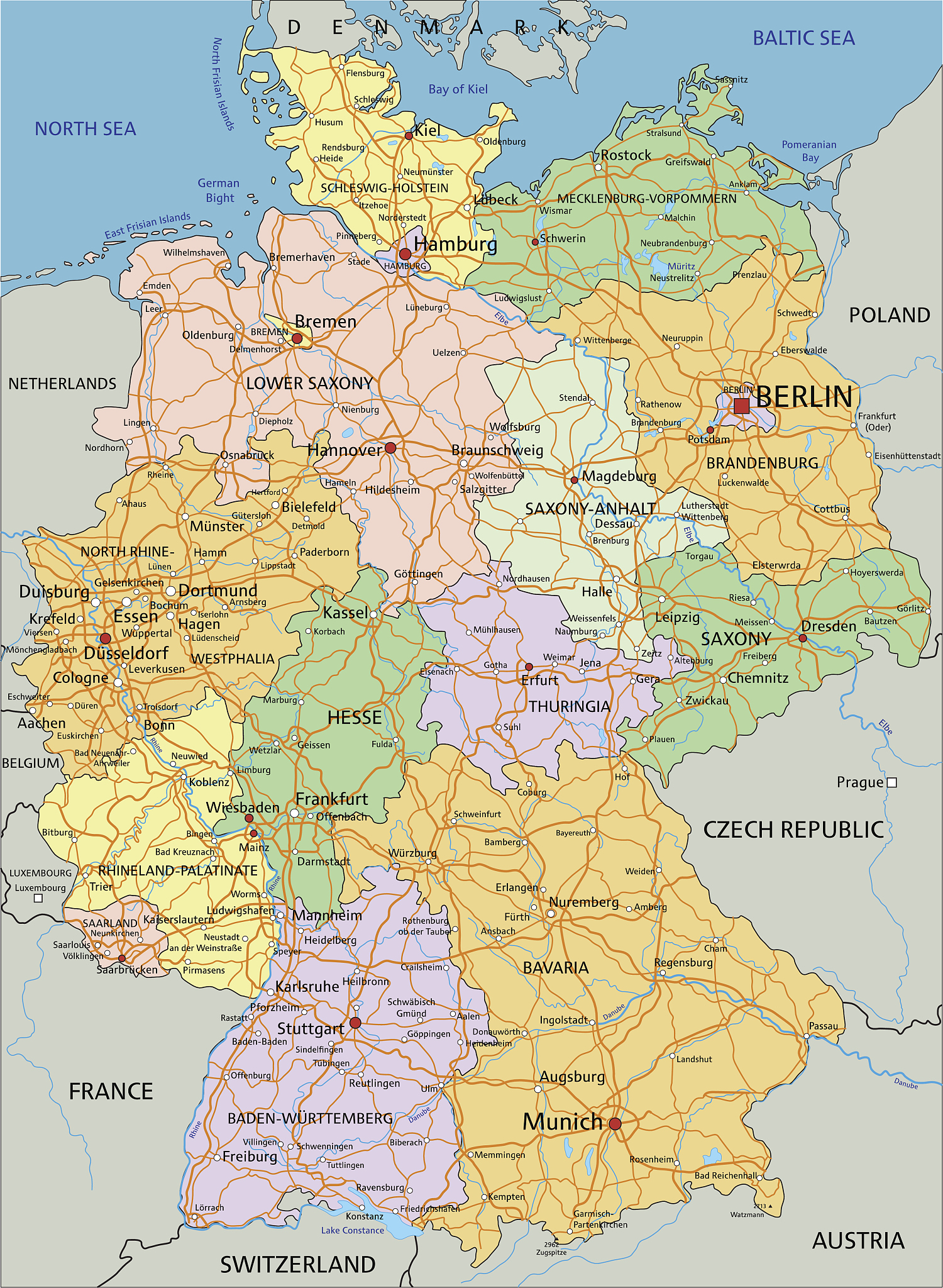 germany - highly detailed editable political map.