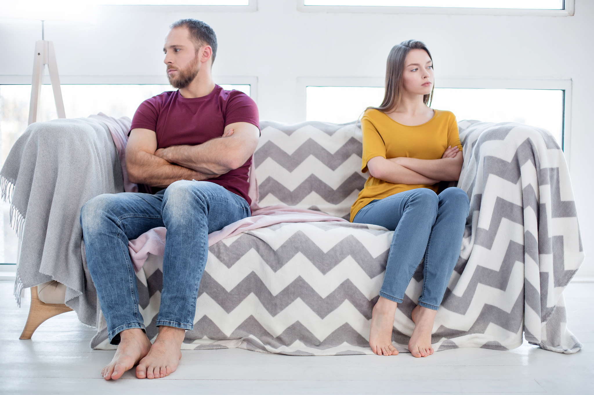 frustrated woman and man not talking to each other
