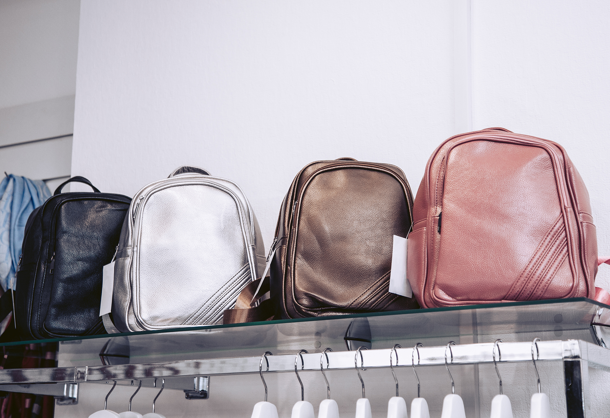 collection of women's bags from genuine leather in different col