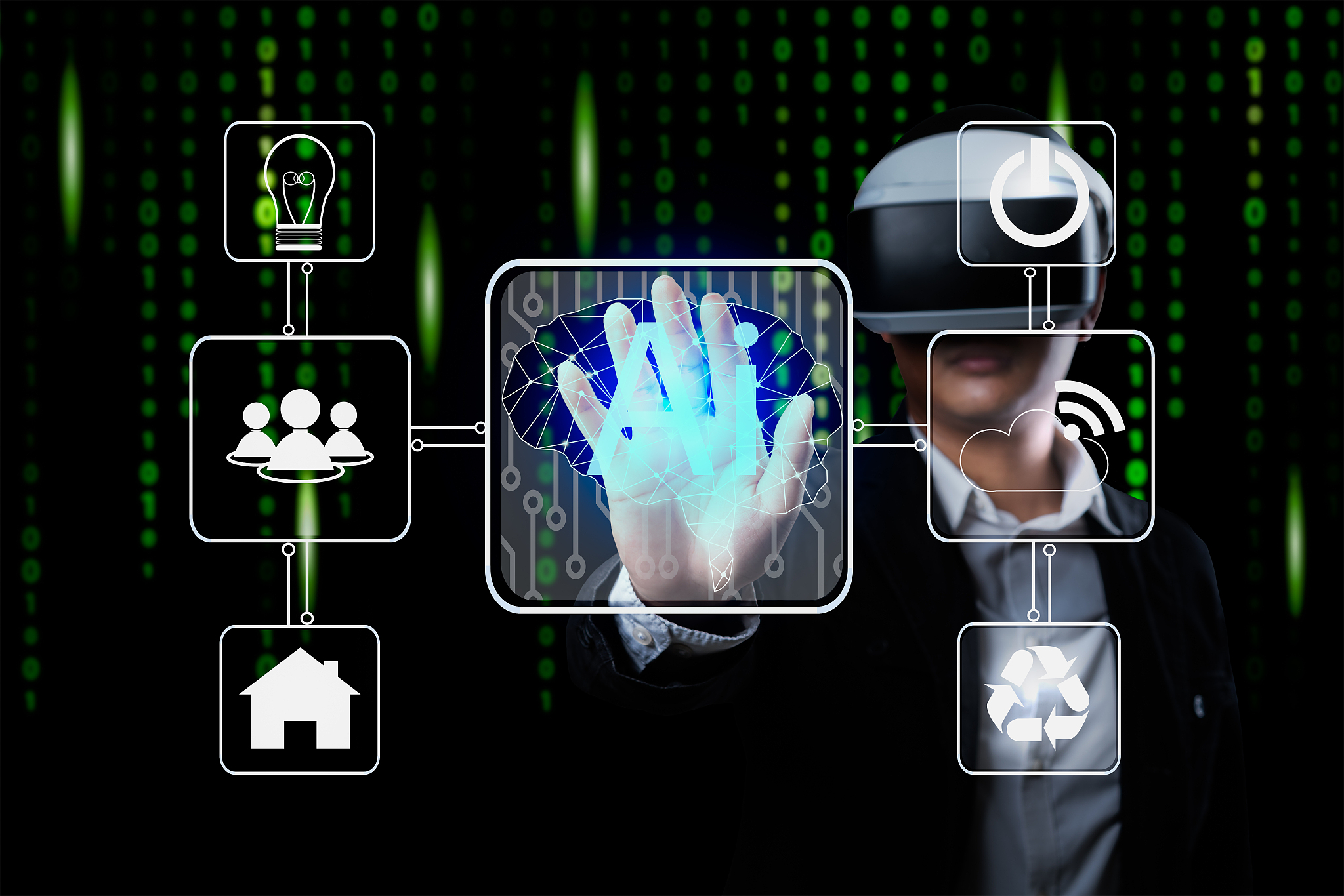 ai(artificial intelligence) concept, business man working with v