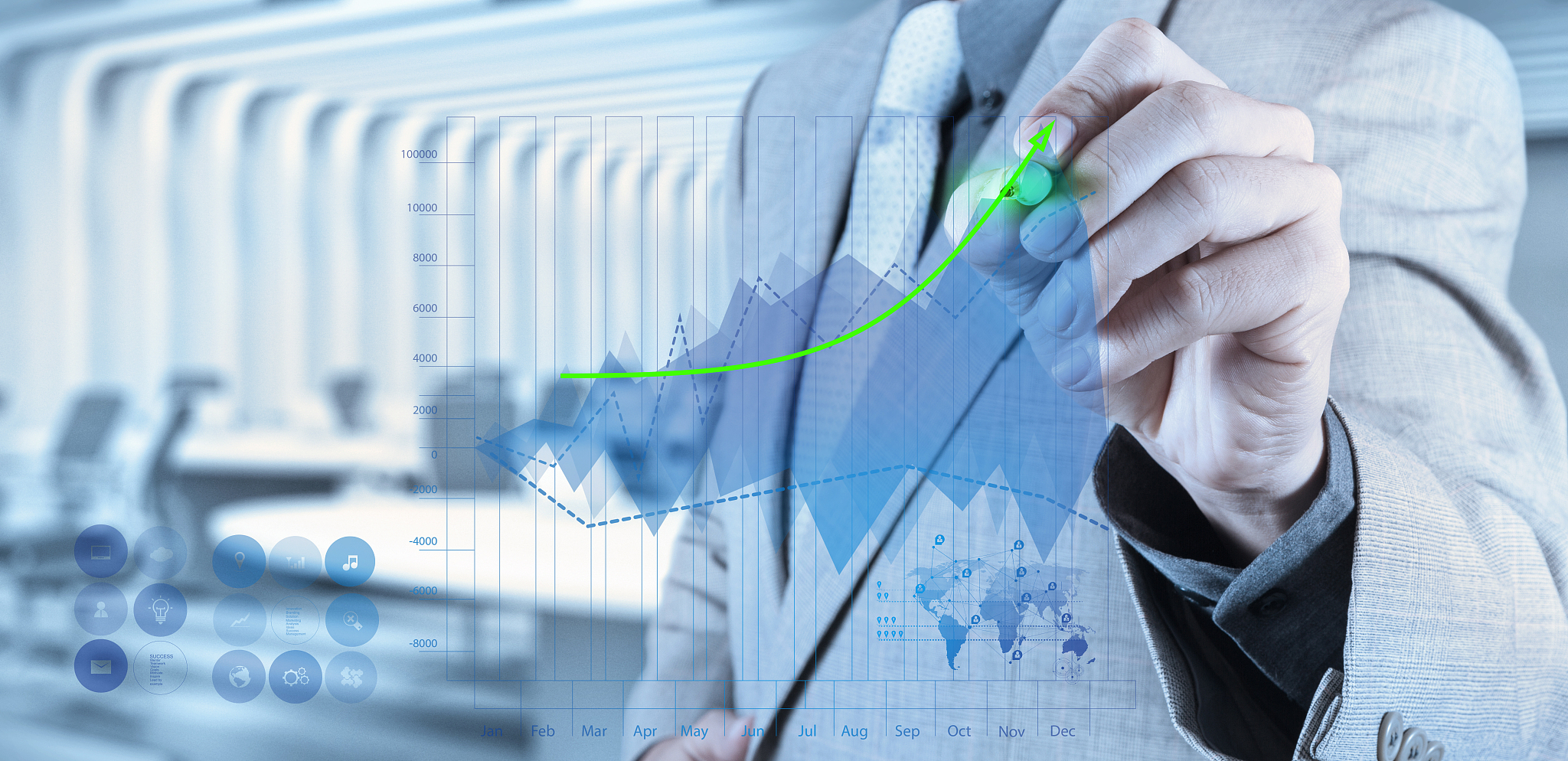 businessman hand working with new modern computer and business s