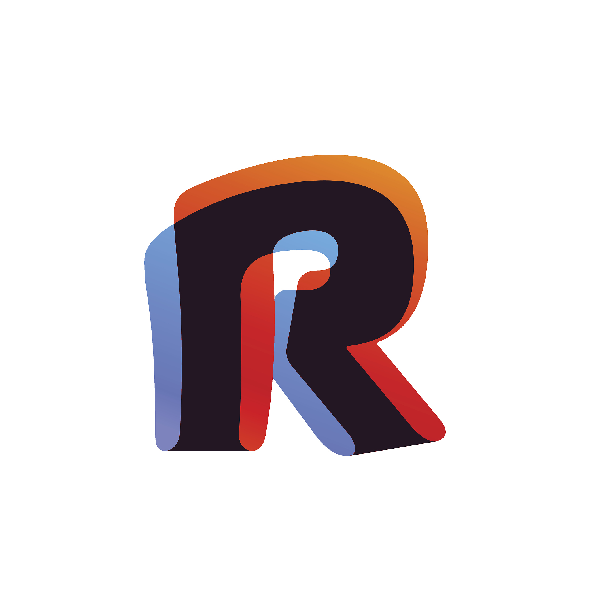 letter r icon formed by colorful overlay ribbon.