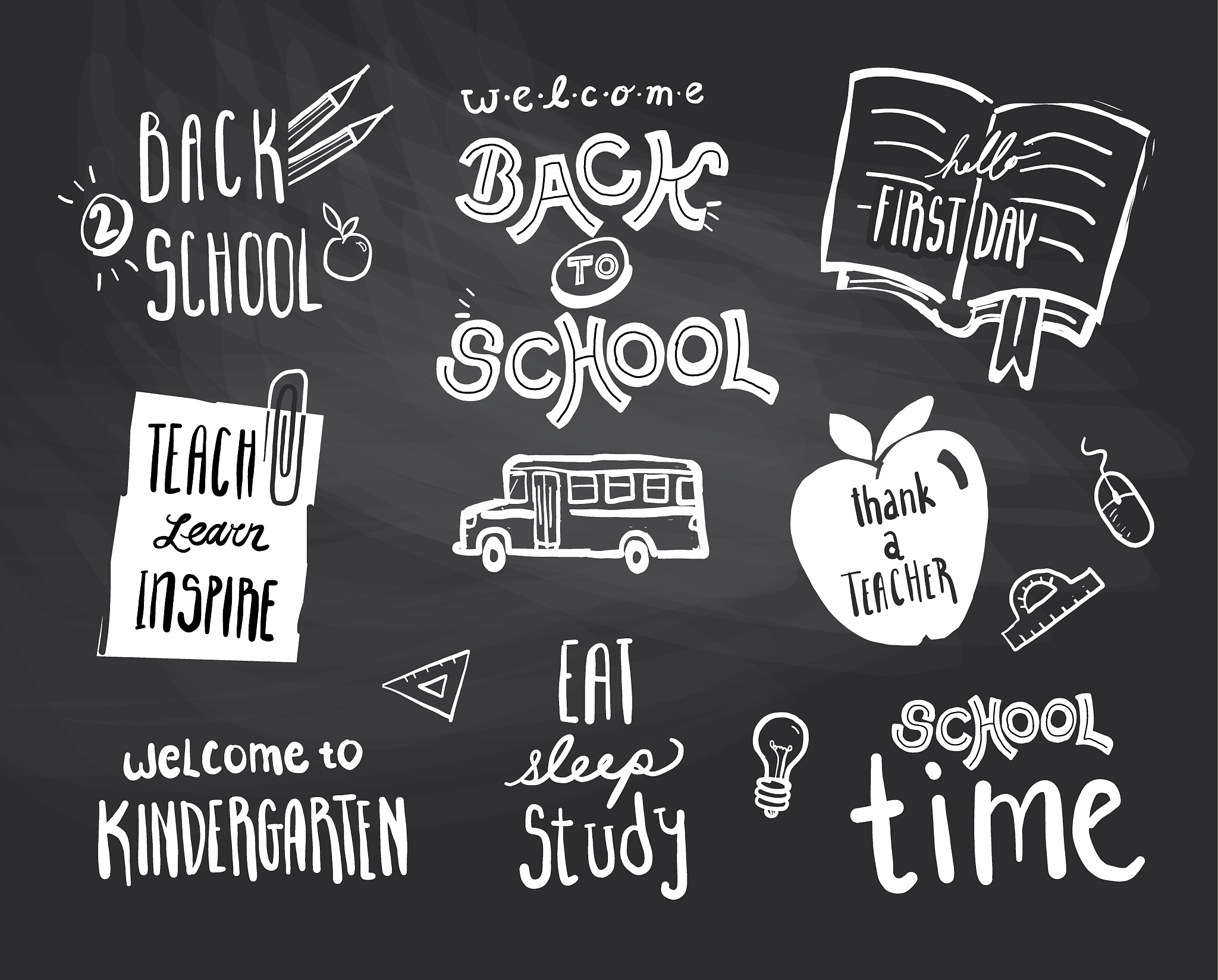back to school lettering design with hand drawn educational symb
