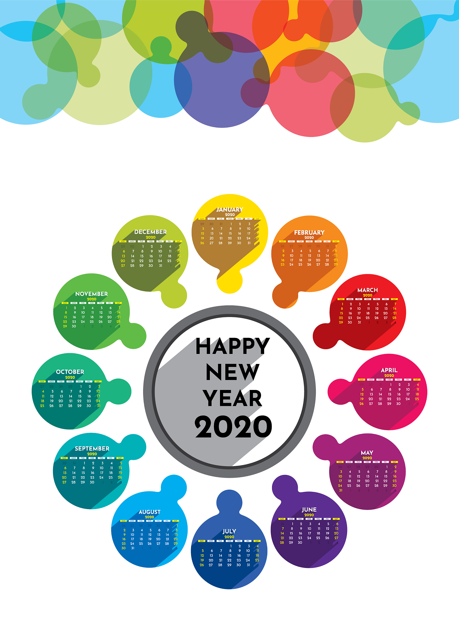 happy new year 2020 calendar design