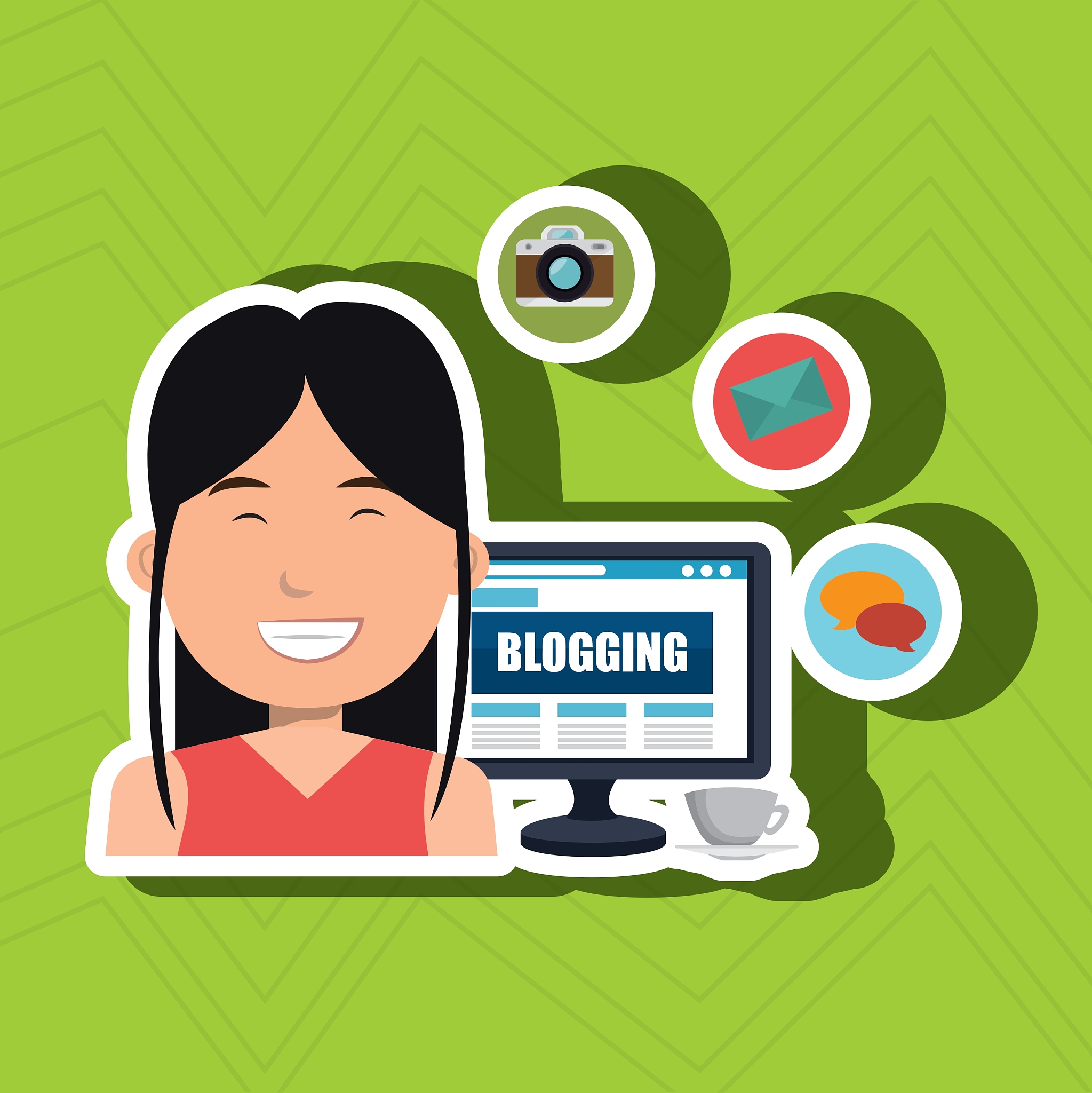 person blogging on desktop computer isolated icon