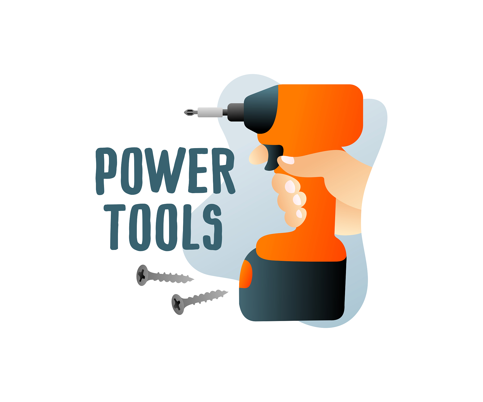 construction power tools and cordless tools with screws, illustr