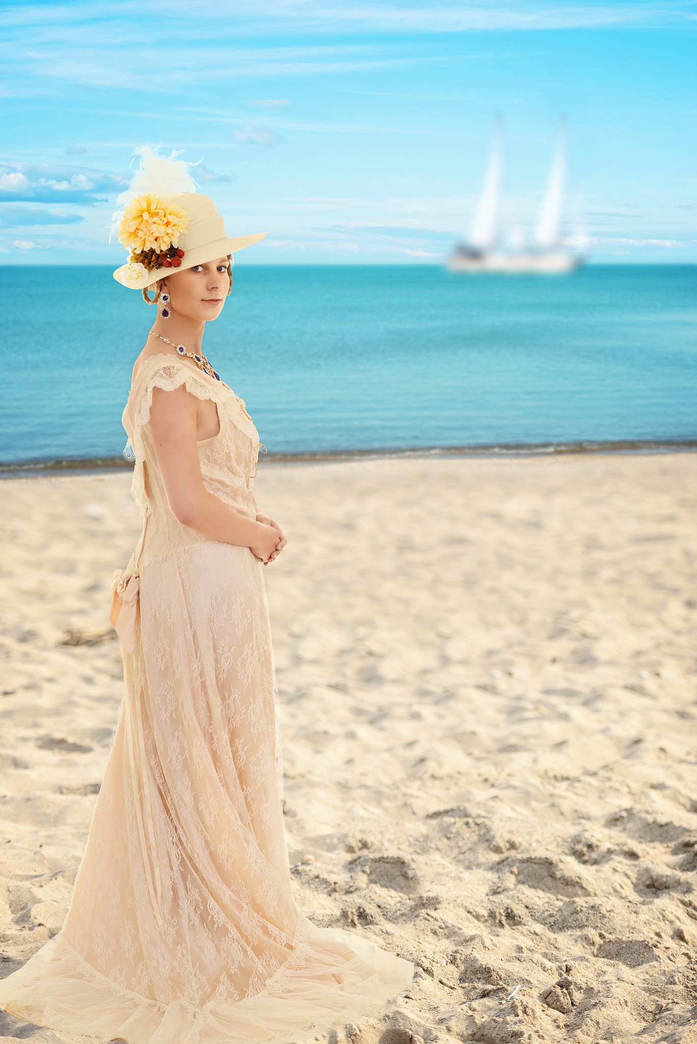 victorian woman at the beach