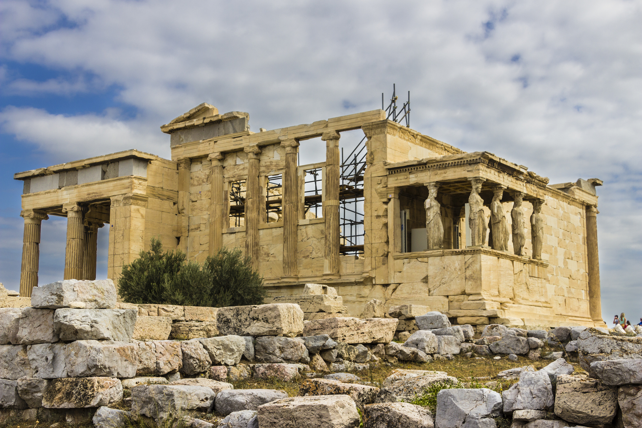 the famous caryatids inside the erecteion, acropolis, greece