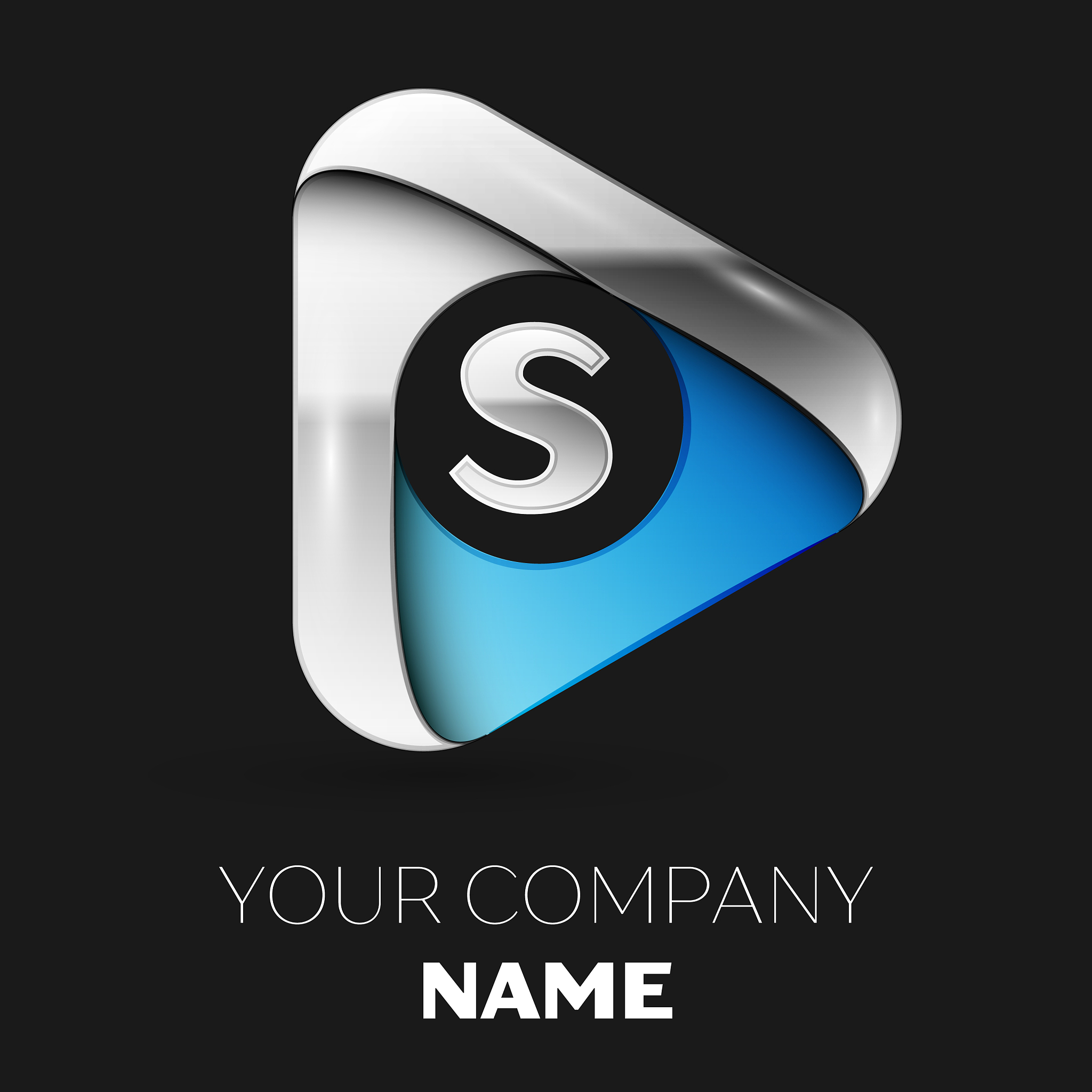 silver letter s logo in silver-blue triangle shape