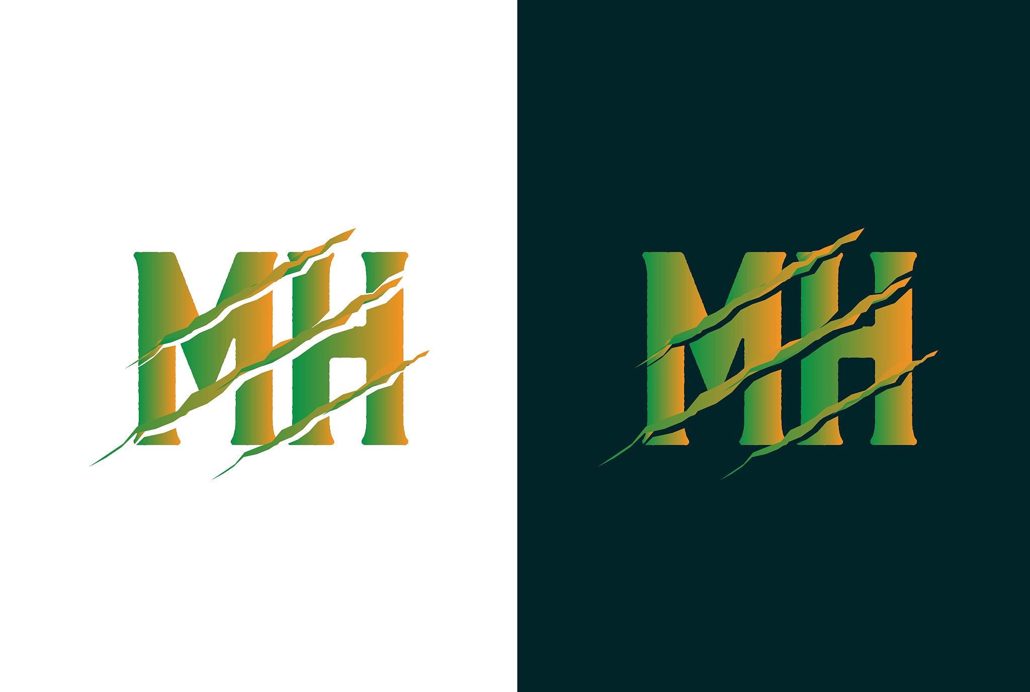 green gradient mh letter template logo design with scratch effec