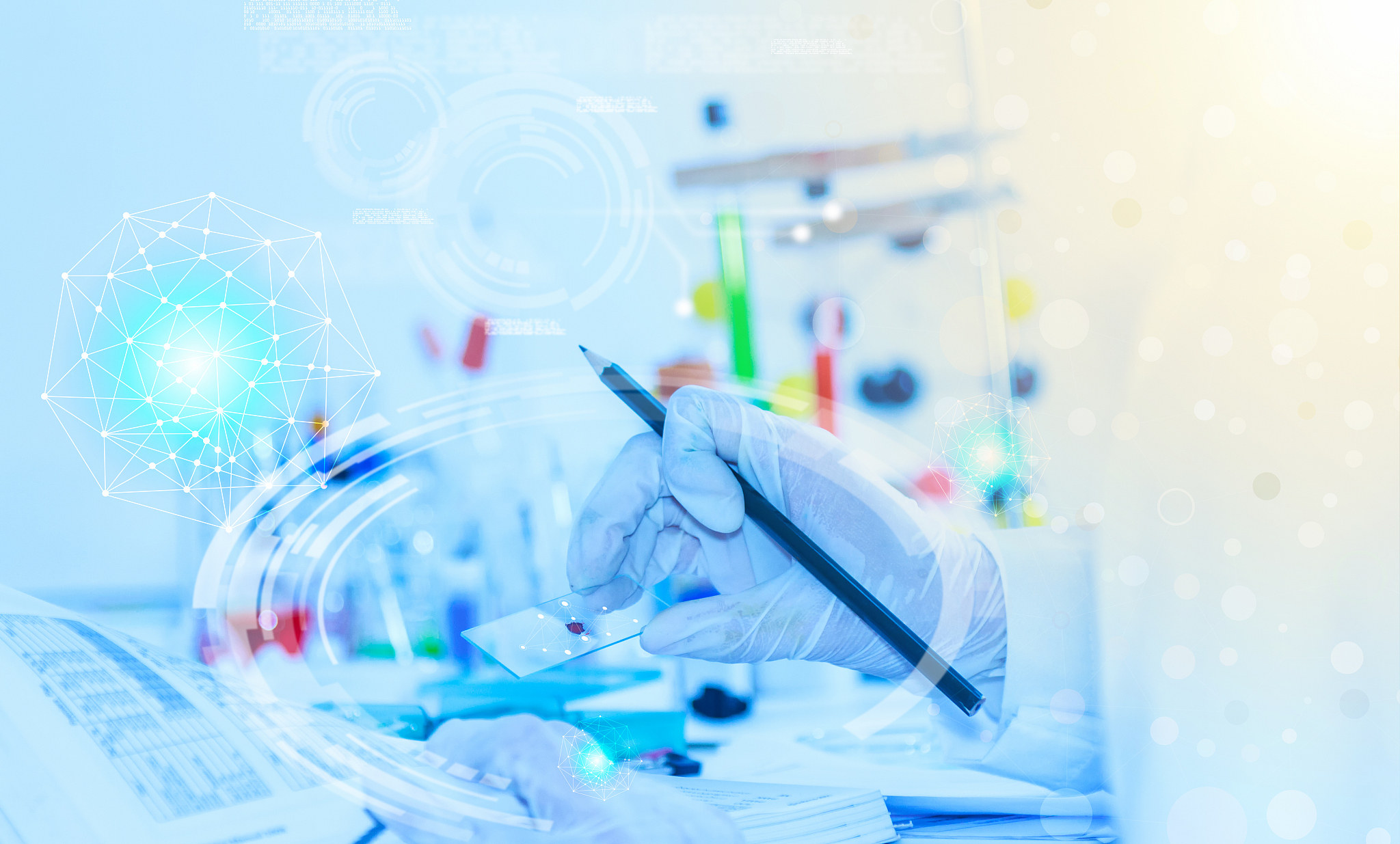 scientist with equipment laboratory for science concept and sele