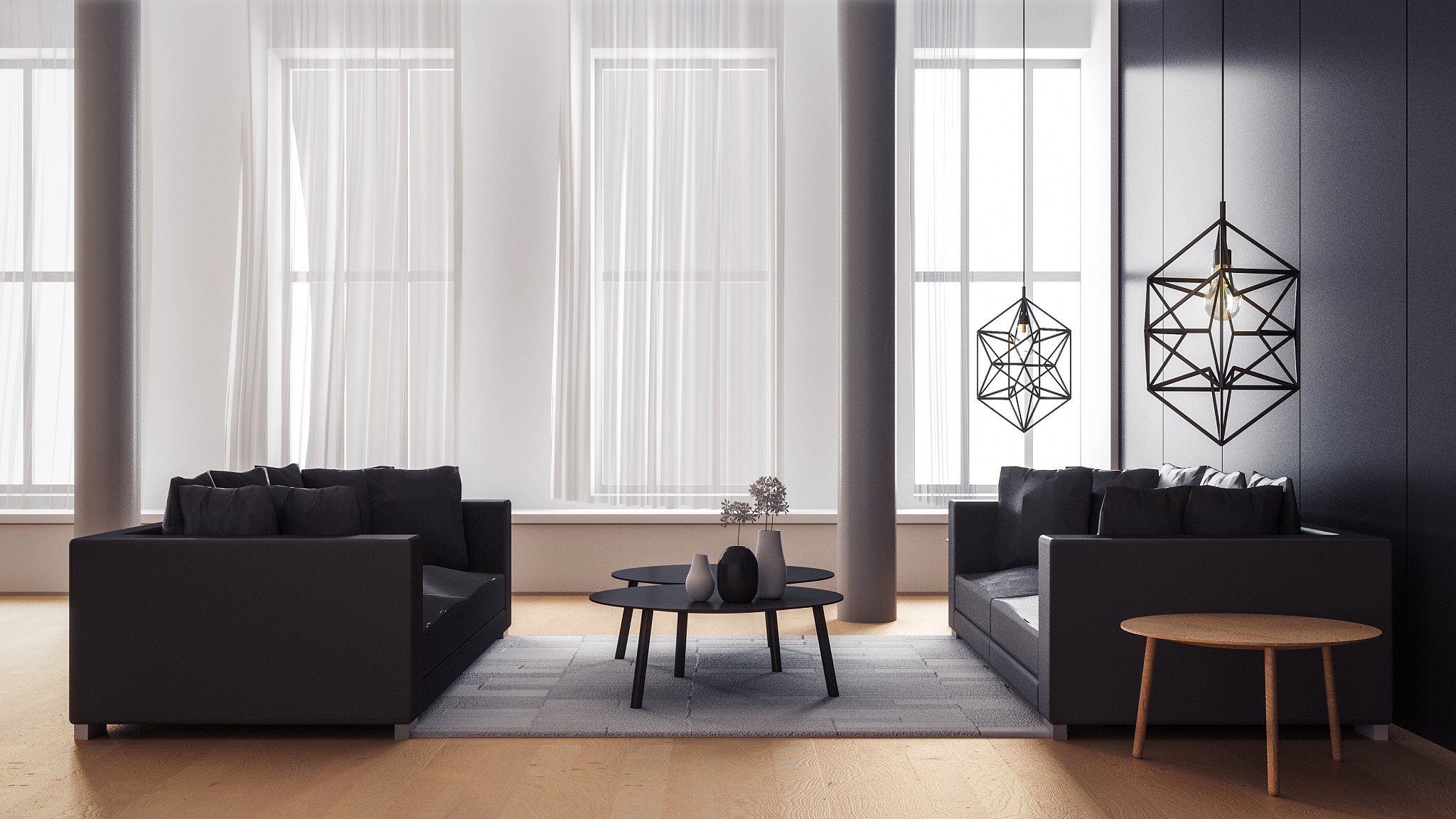 modern  living room with black wall