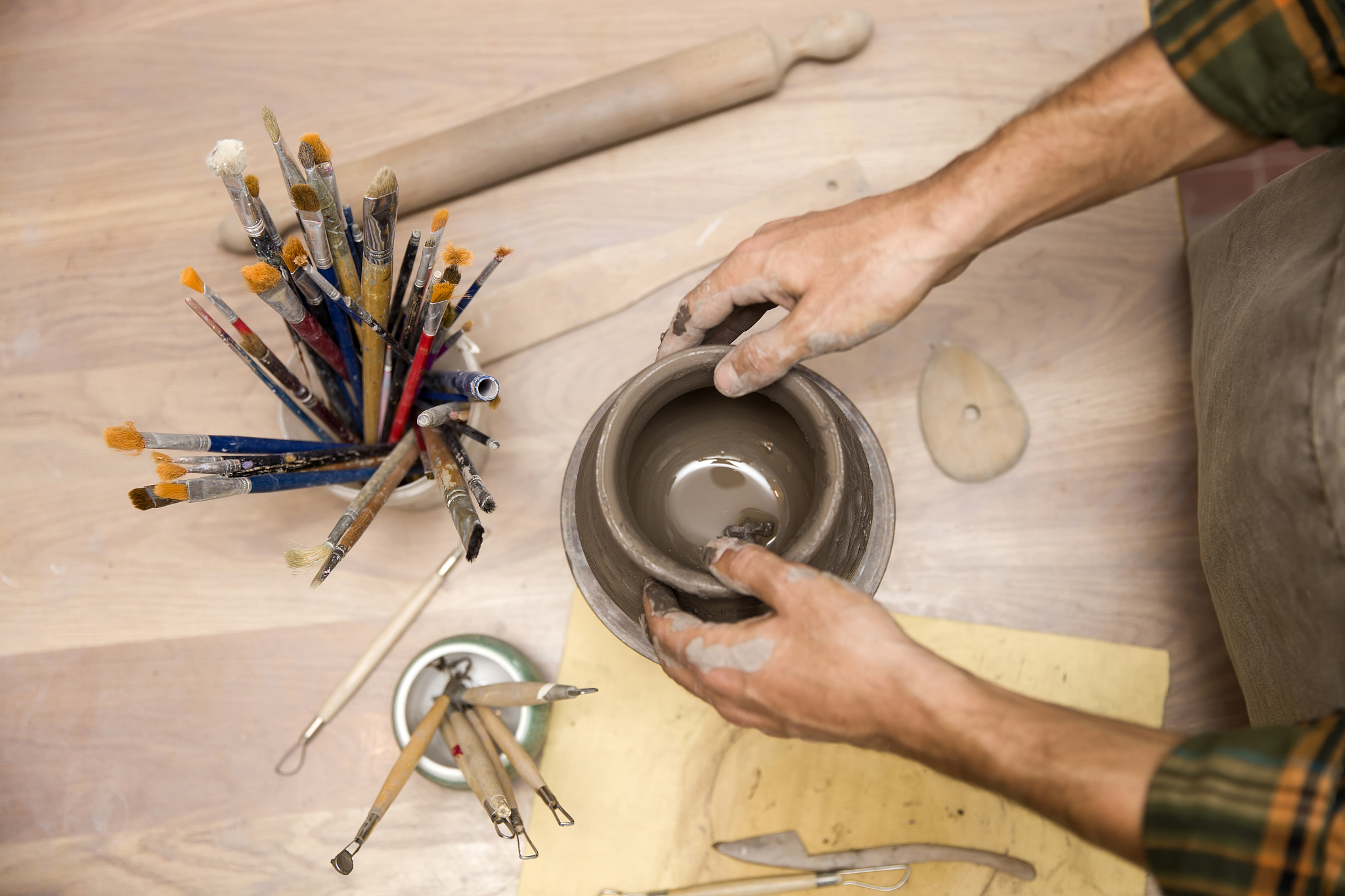 top view at  making pottery