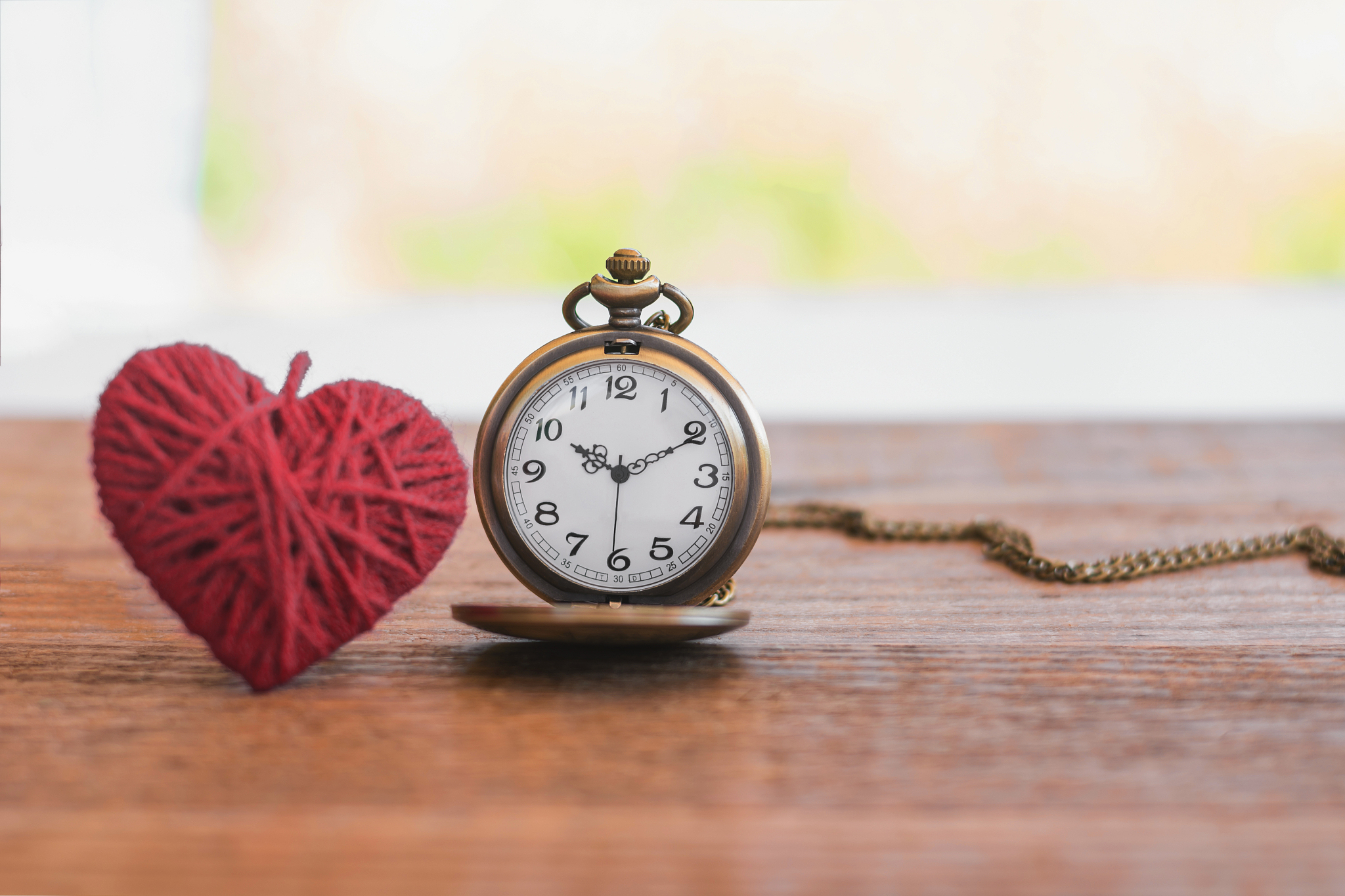 necklace antique style pocket watch with knitting wool heart on 