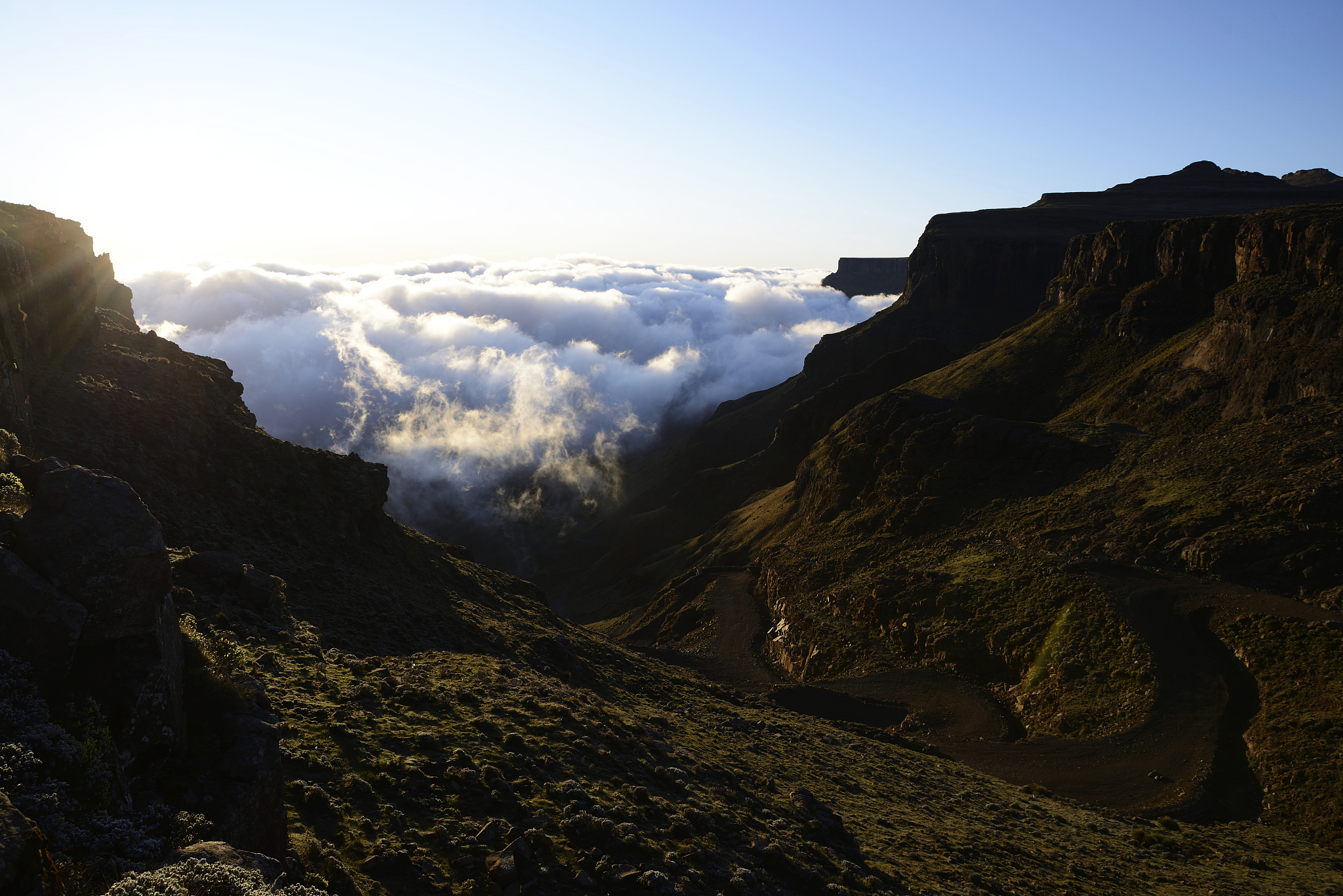 sunrise over sani pass, lesotho