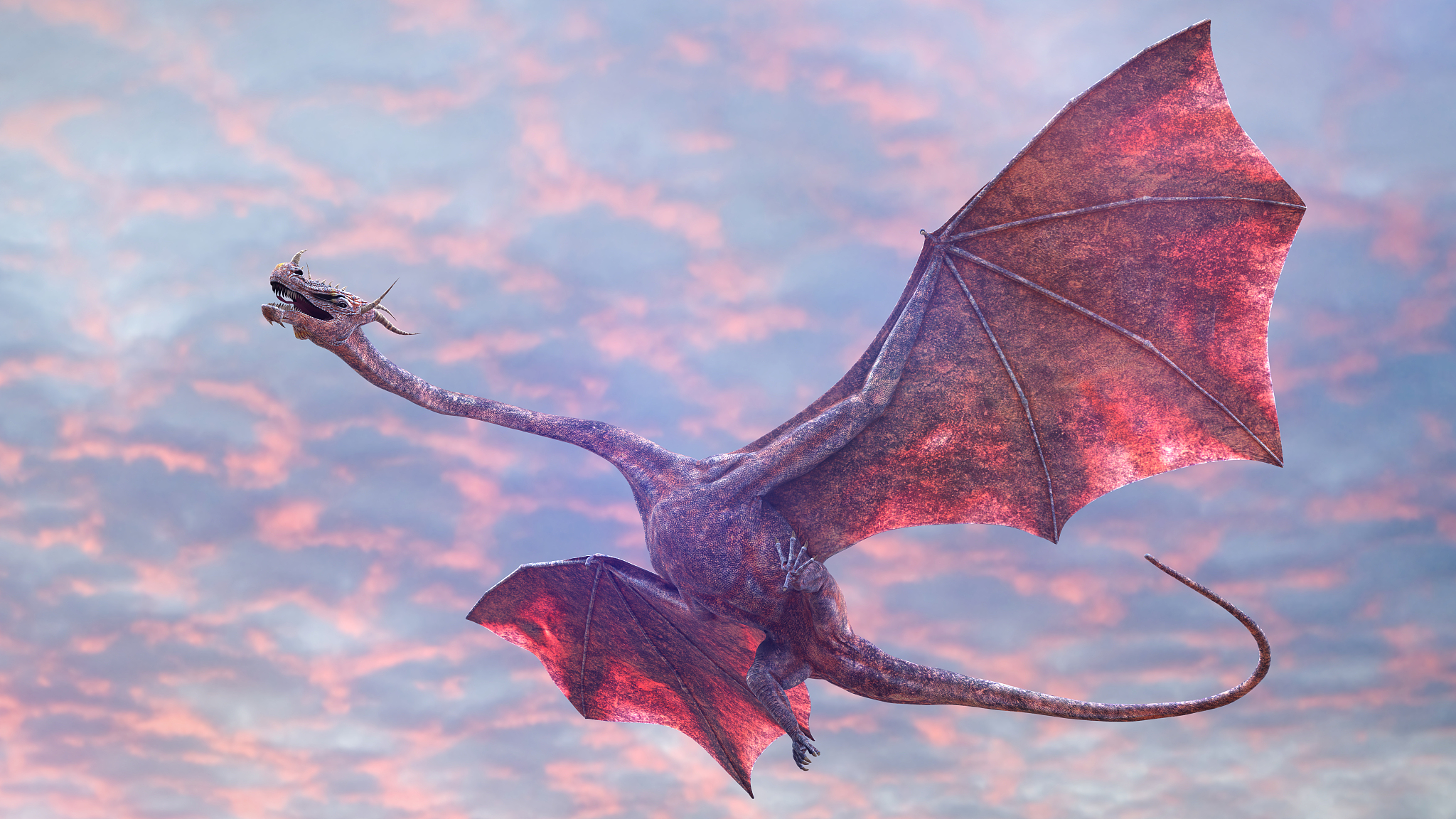 beautiful dragon, fairy tale creature flying in the sky
