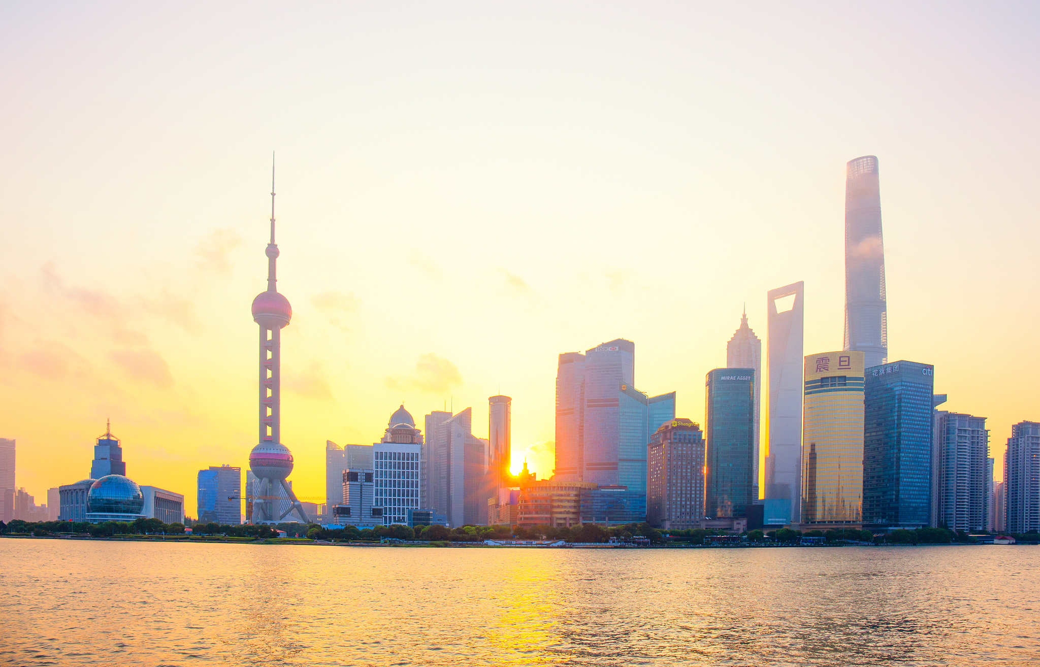 shanghai skyline sunset