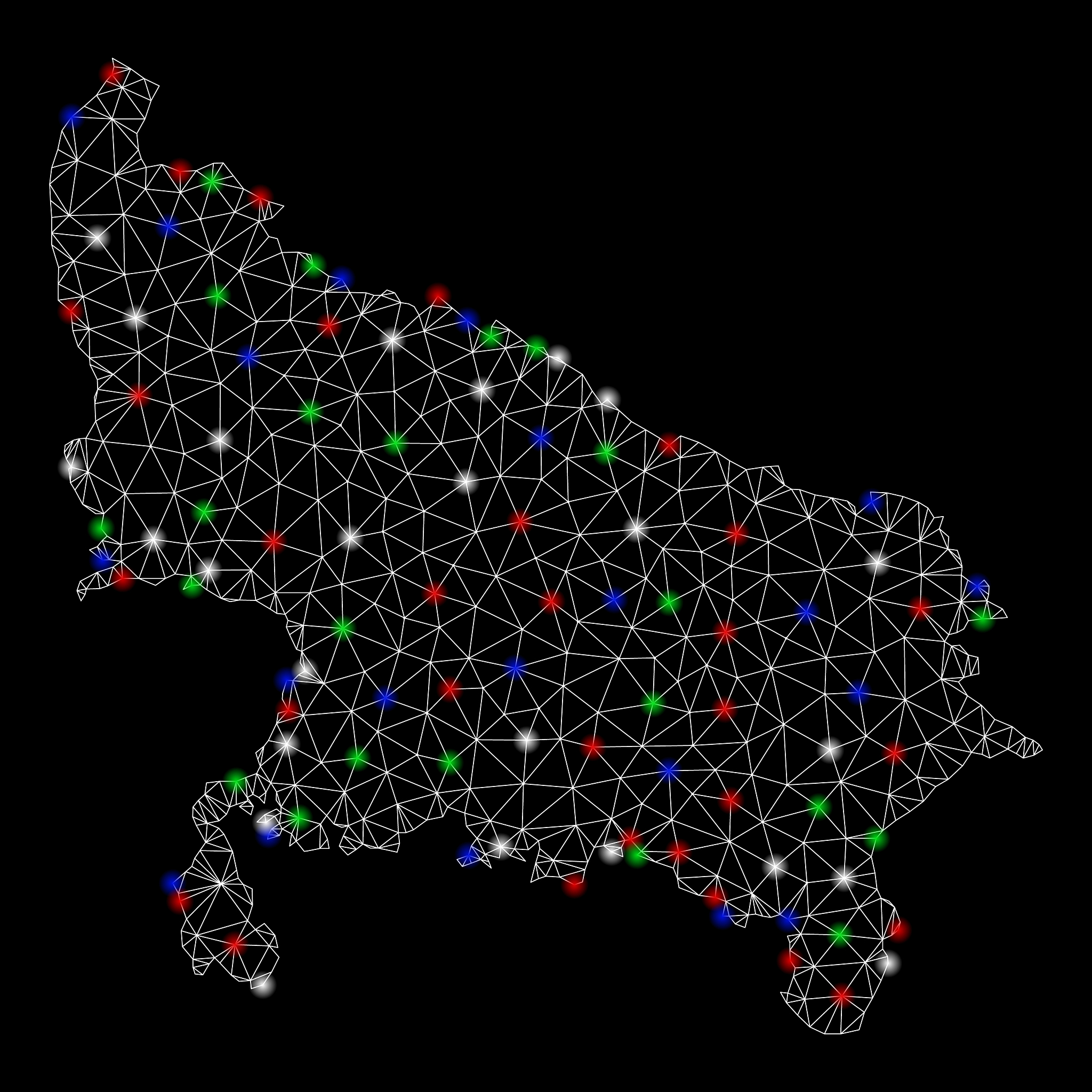 bright mesh 2d uttar pradesh state map with light