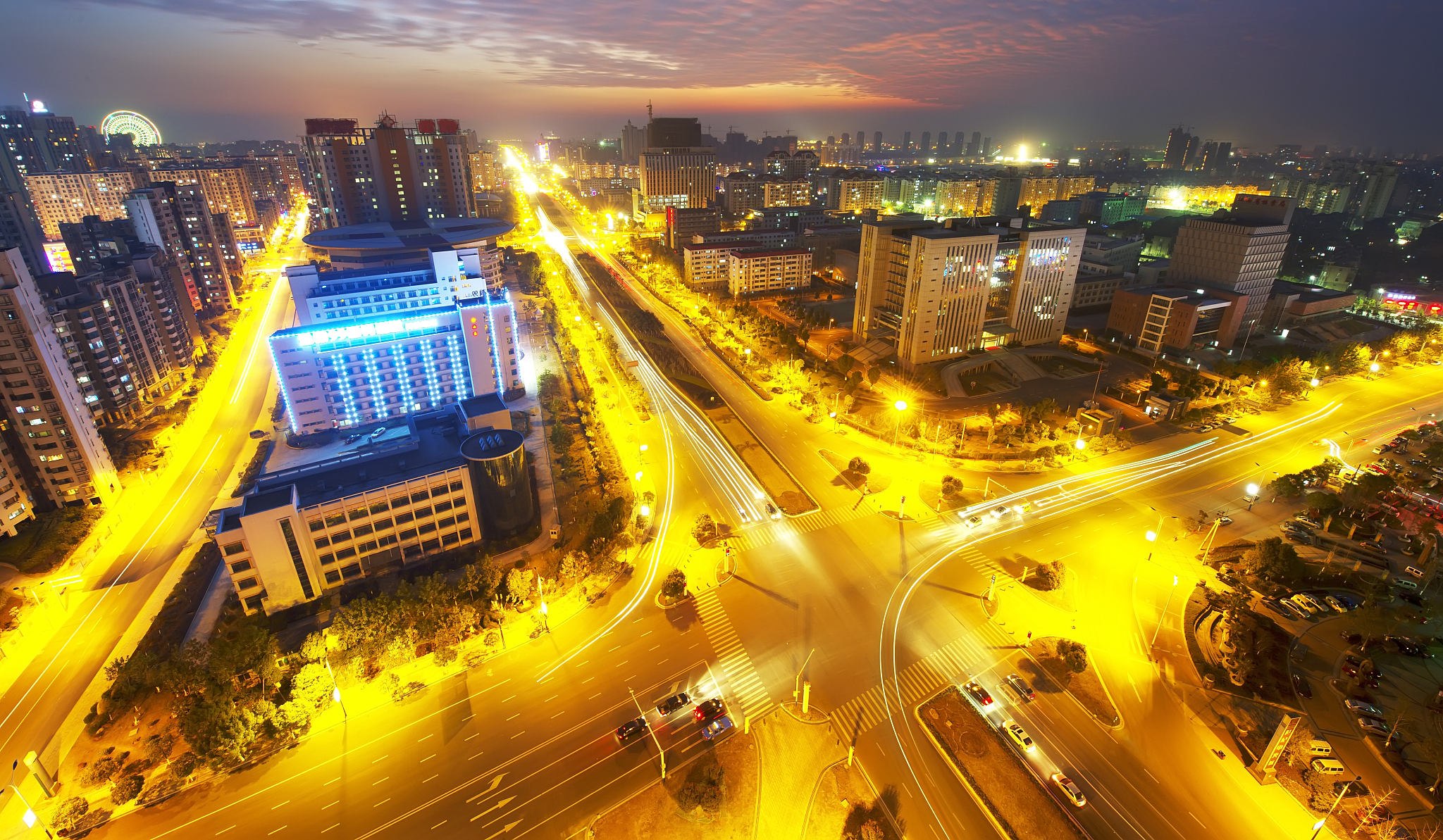 aerial view of city night