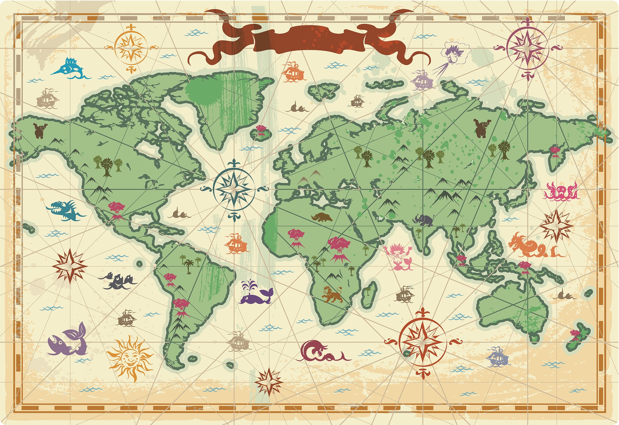 colorful ancient world map