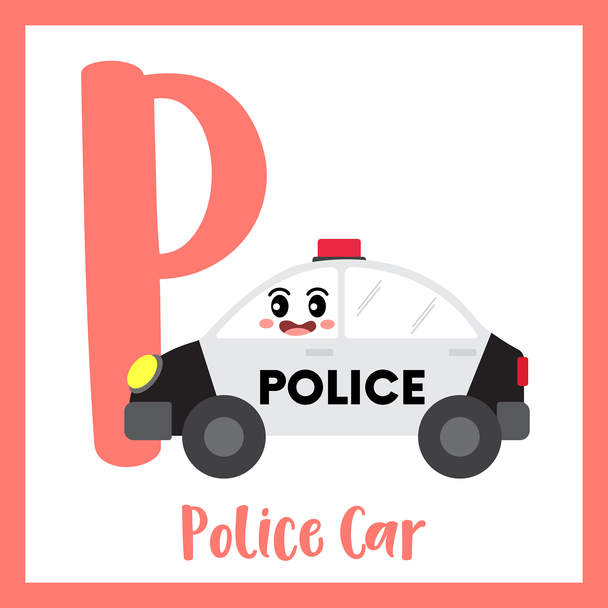 letter p vocabulary police car