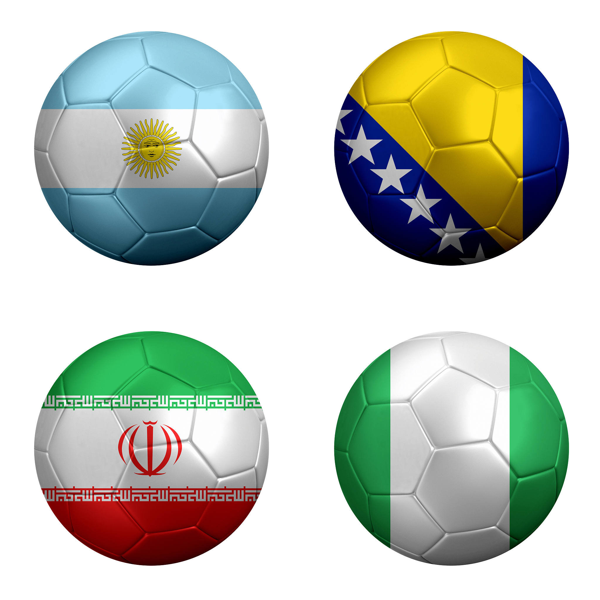 national flags of soccer powerhouse argentina, bosnia, iran and 