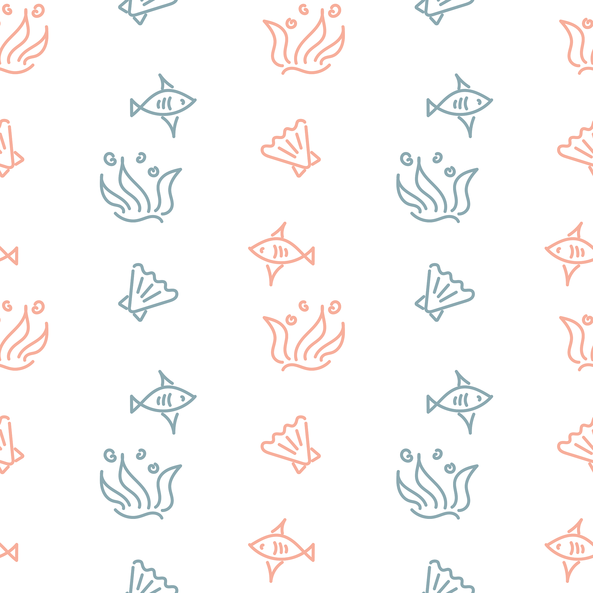 seamless pattern. doodles of the underwater world. fish and seaw