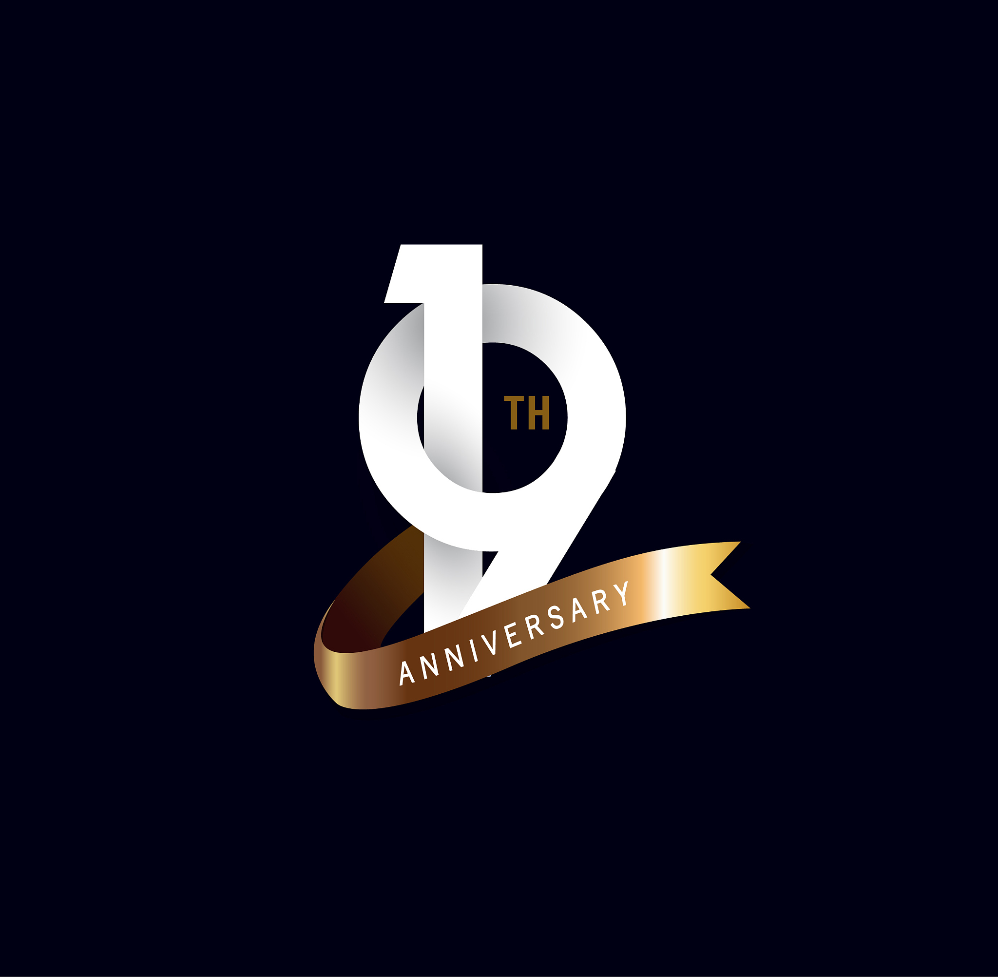 19th anniversary icon with gold ribbon. template design for web,