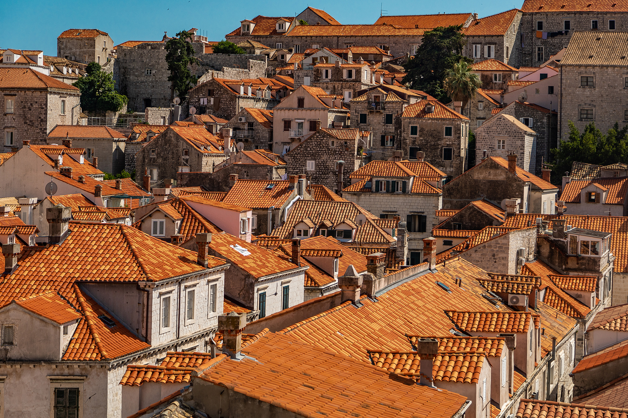 view of the tiled roofs of the old town of dubrovnik in croatia