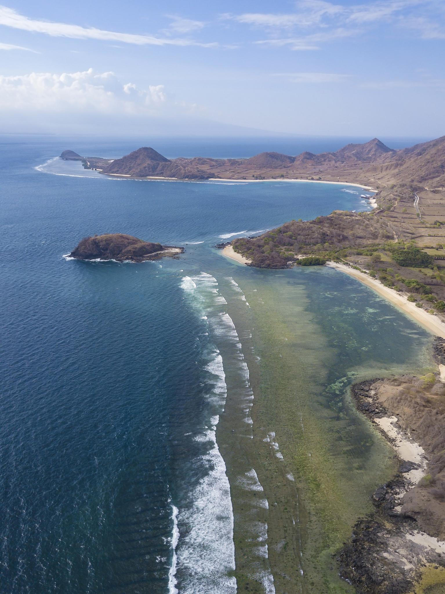 indonesia, west sumbawa, kertasari, aerial view of beach