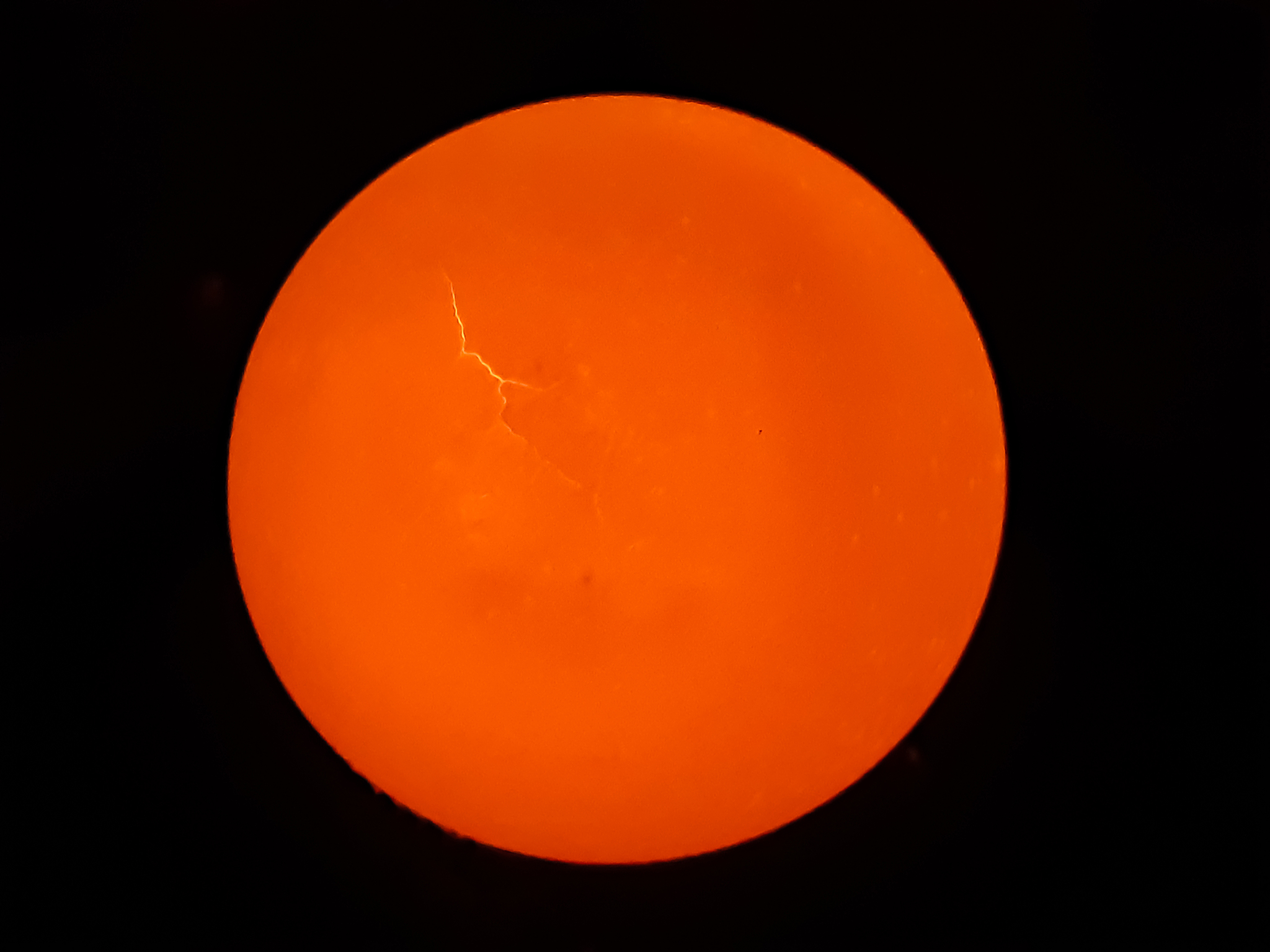 the light is on the back of the egg and the egg is bright yellow