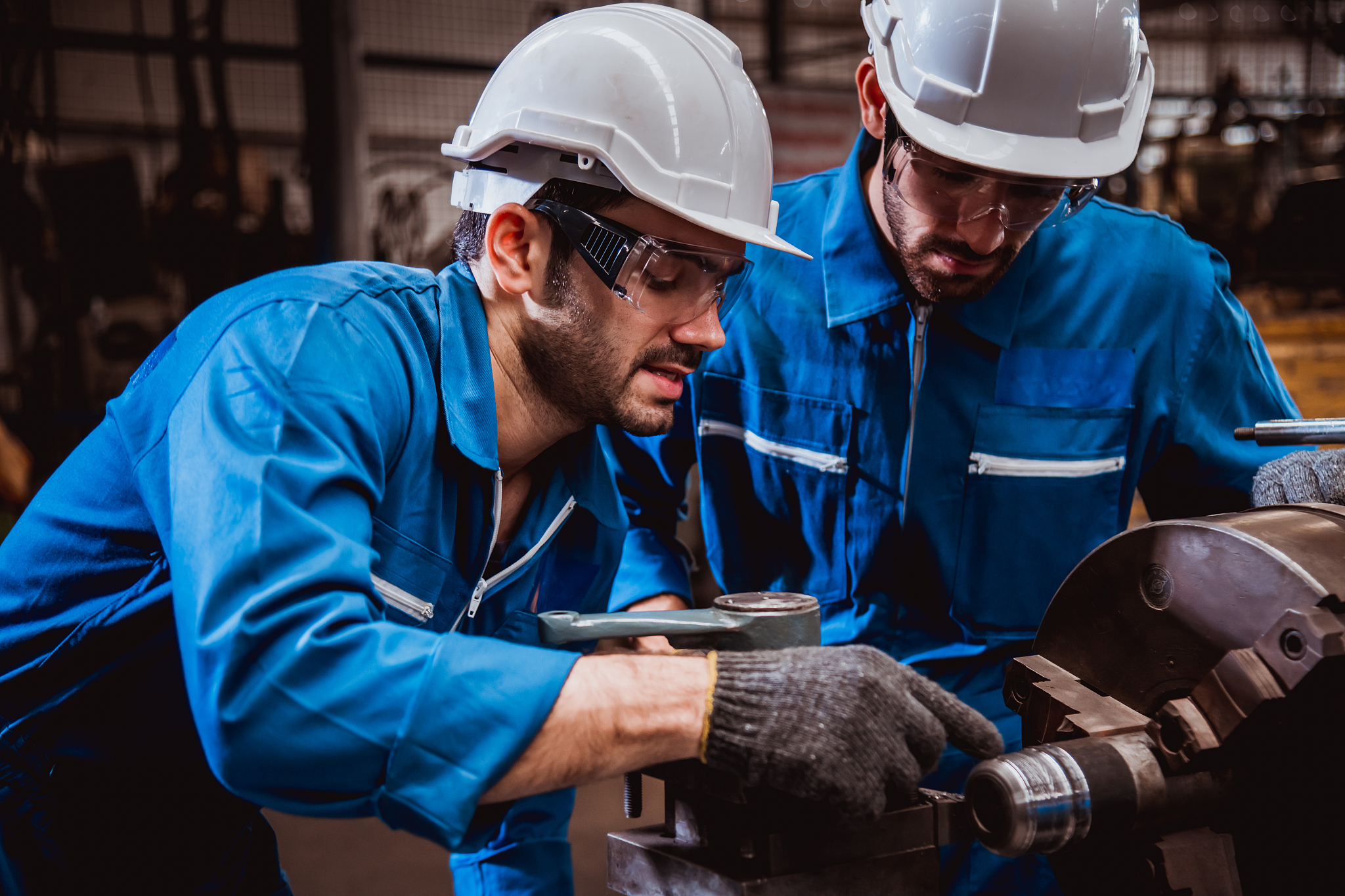 the industry engineering wearing safety uniform control operatin
