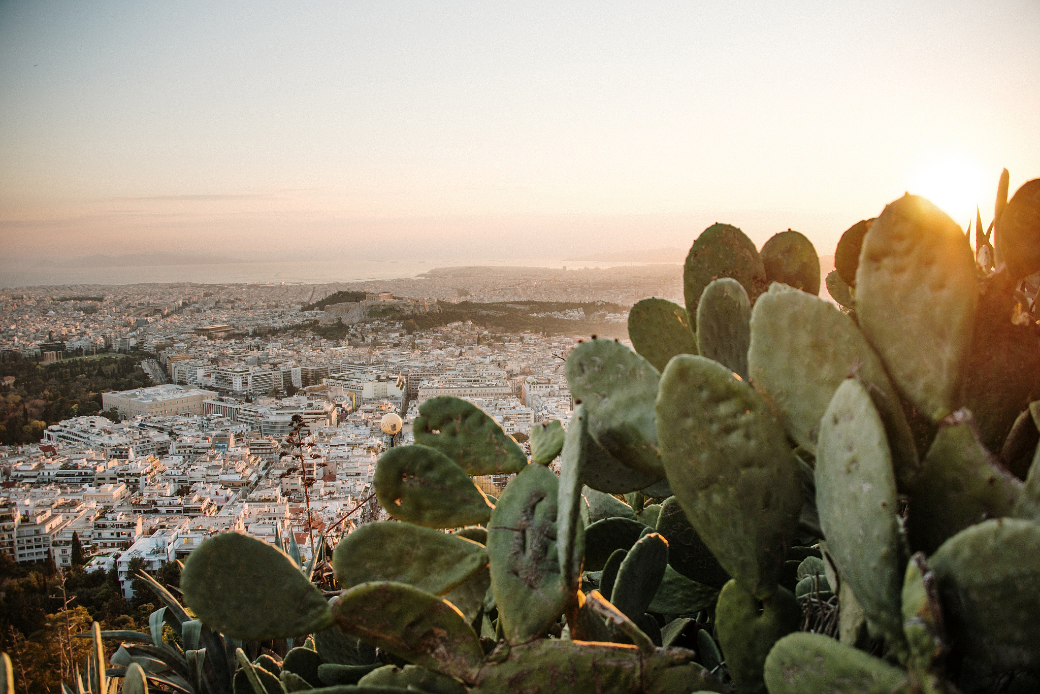 athens, greece, at sunset as seen from the lycabettus hill