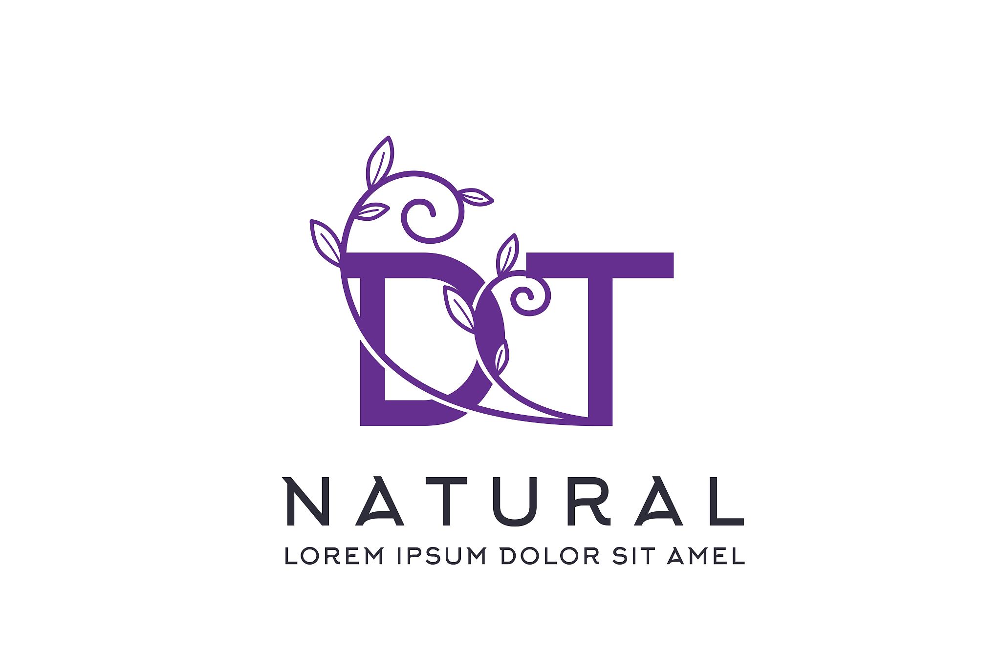 creative purple floral wedding initial dt icon design. vector lo