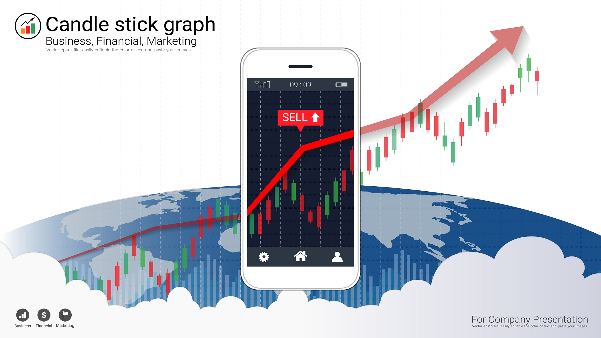 mobile stock trading concept with candlestick and