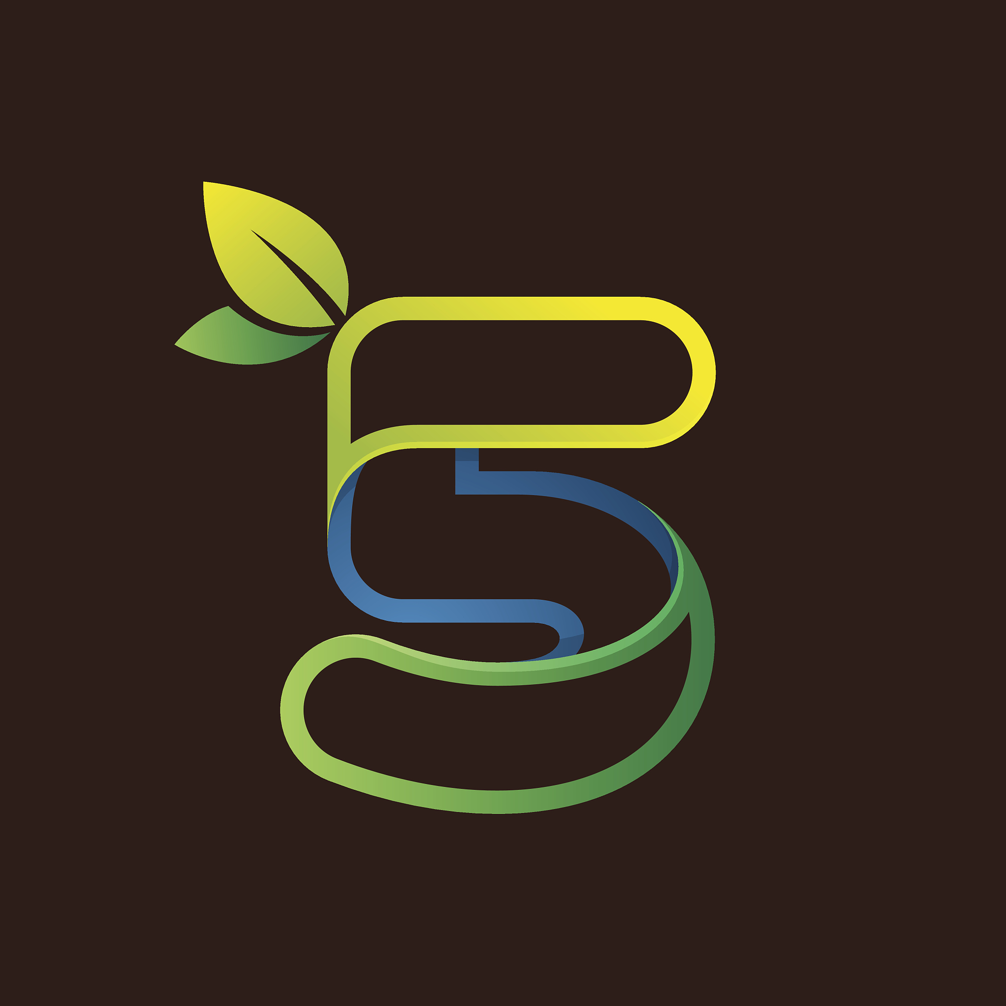 number five  icon with green leaves.