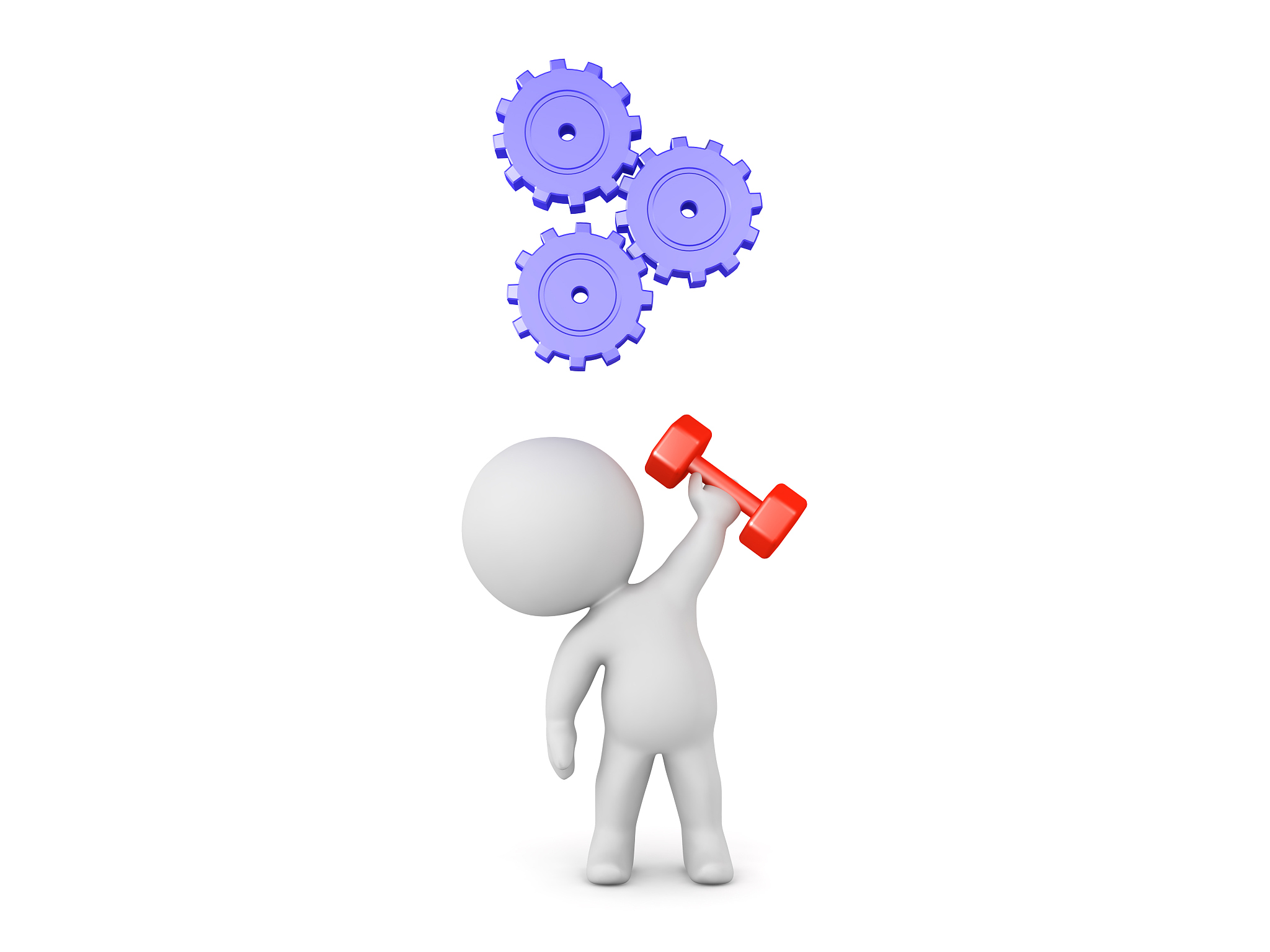 character lifting dumbbell in one hand with gears turning above 