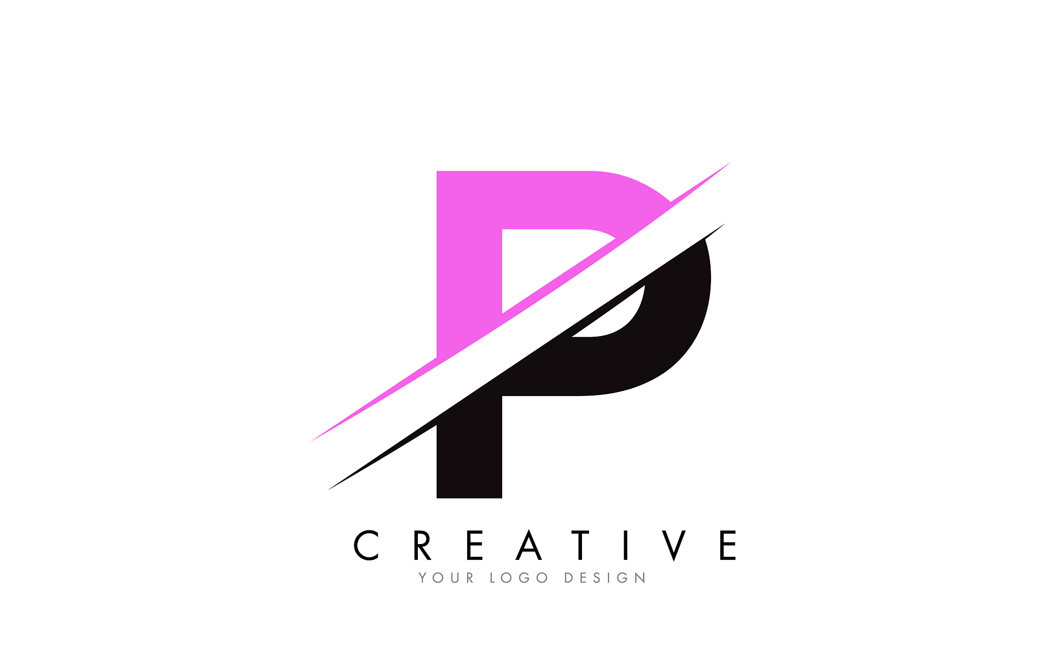 p letter logo design with a creative cut and pink