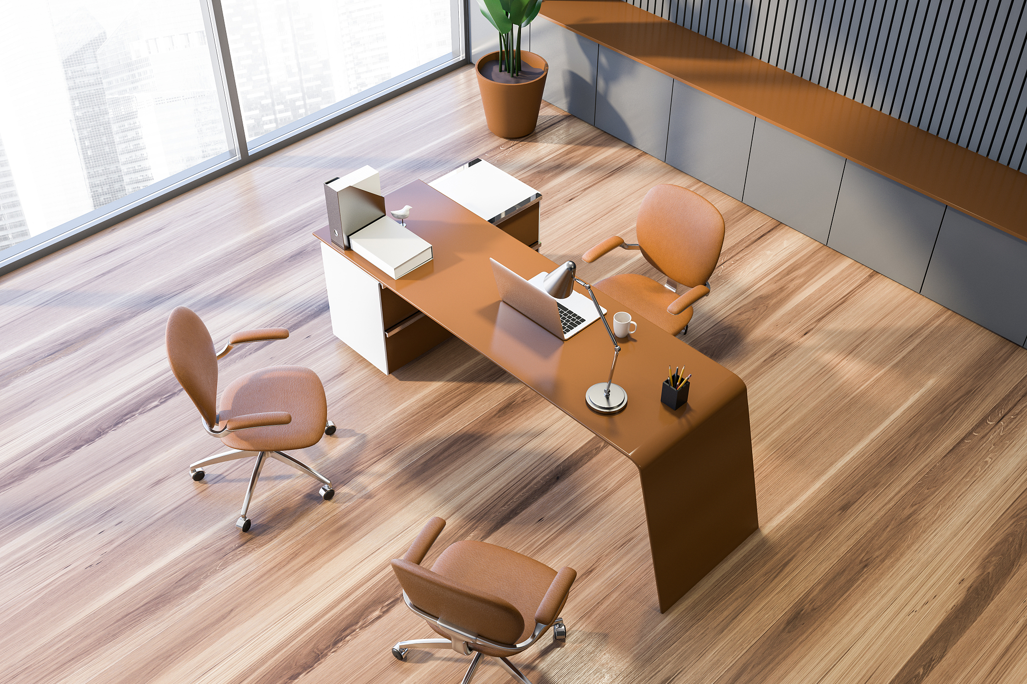 gray panoramic ceo office, top view