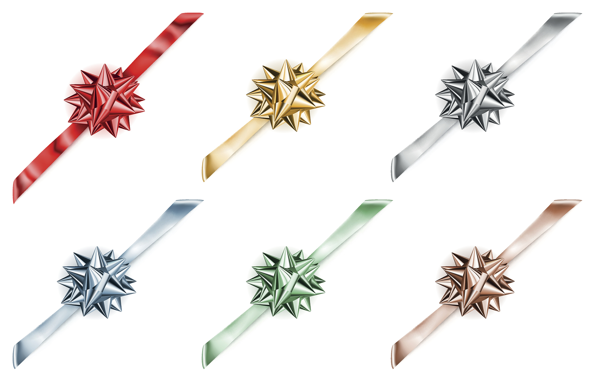 set of big shiny bows with diagonally ribbons