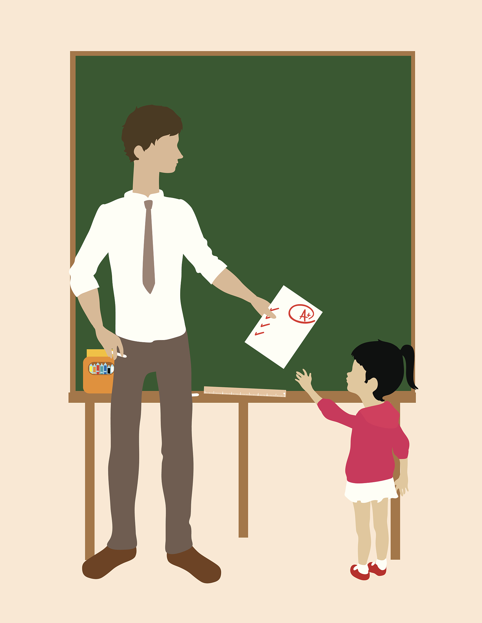 teacher handing student paper