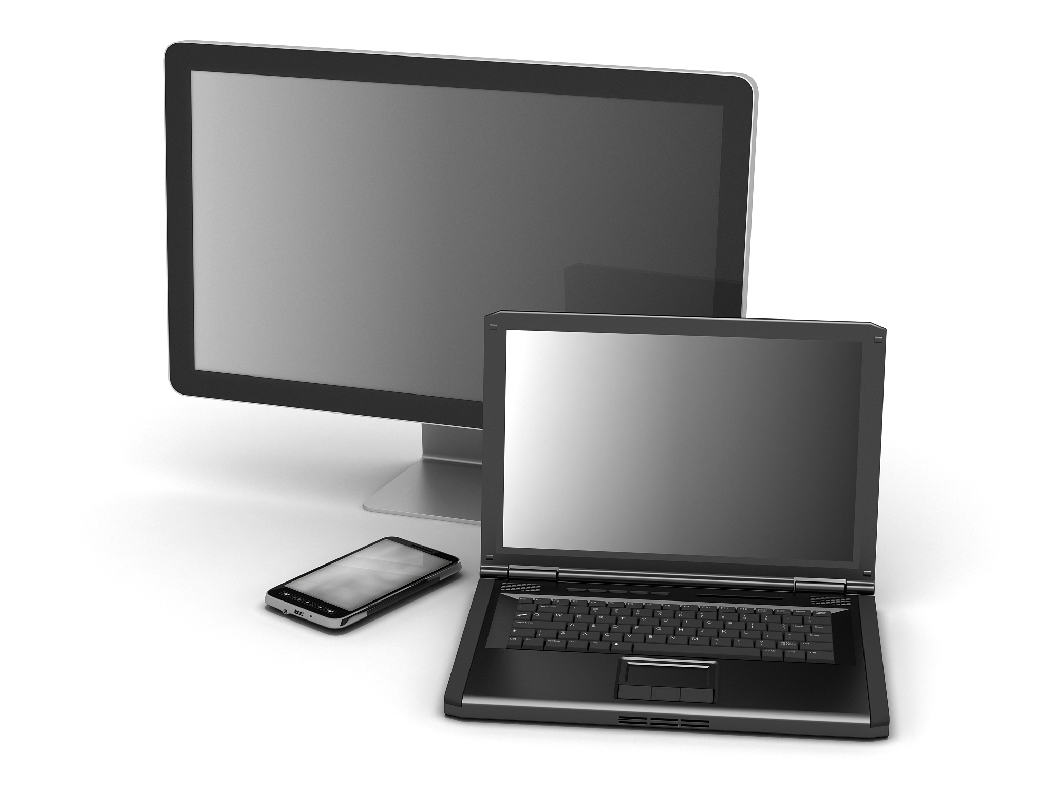 computer monitor, laptop and mobile phone
