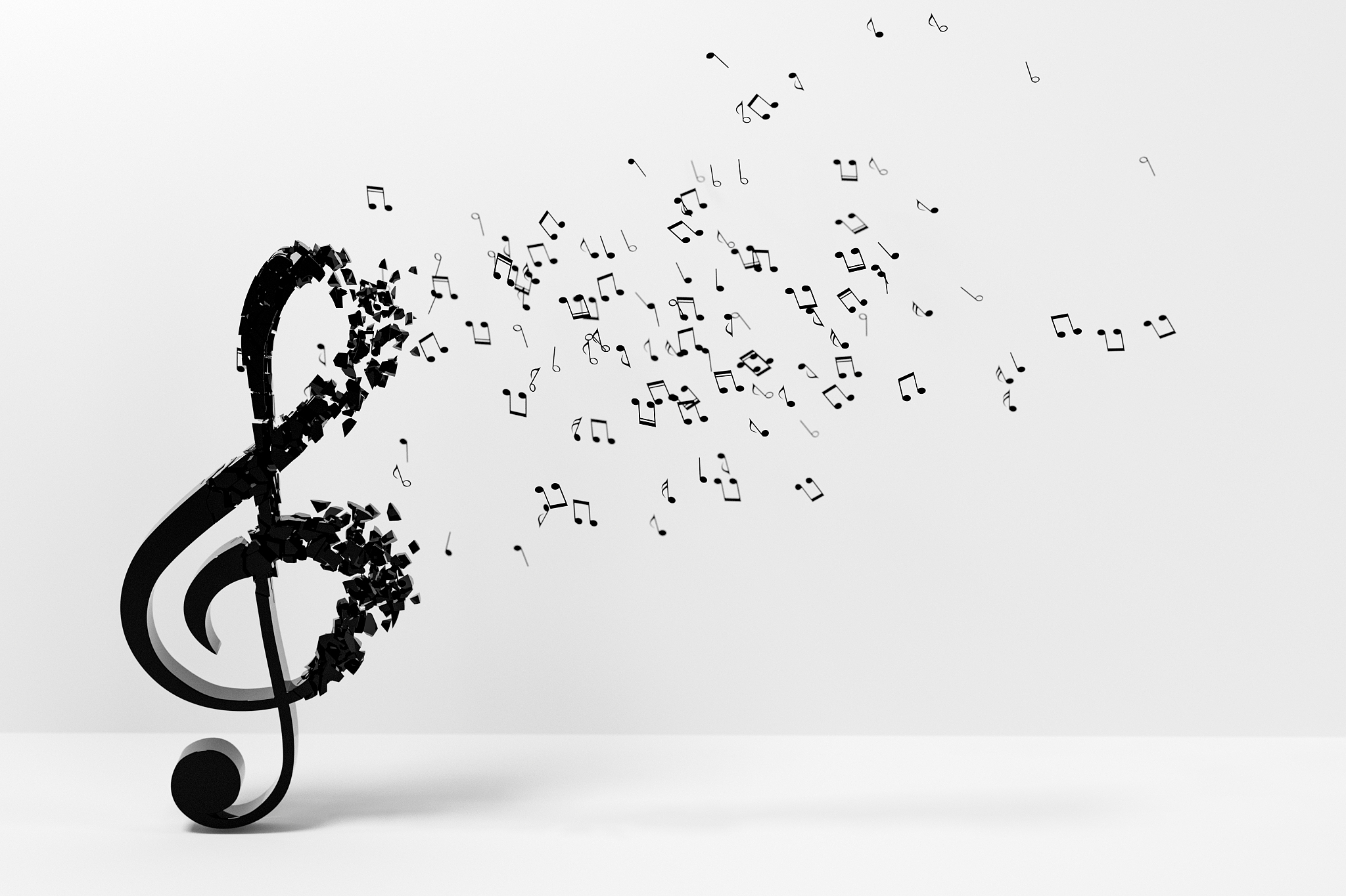 black music notes with white background, 3d rendering.