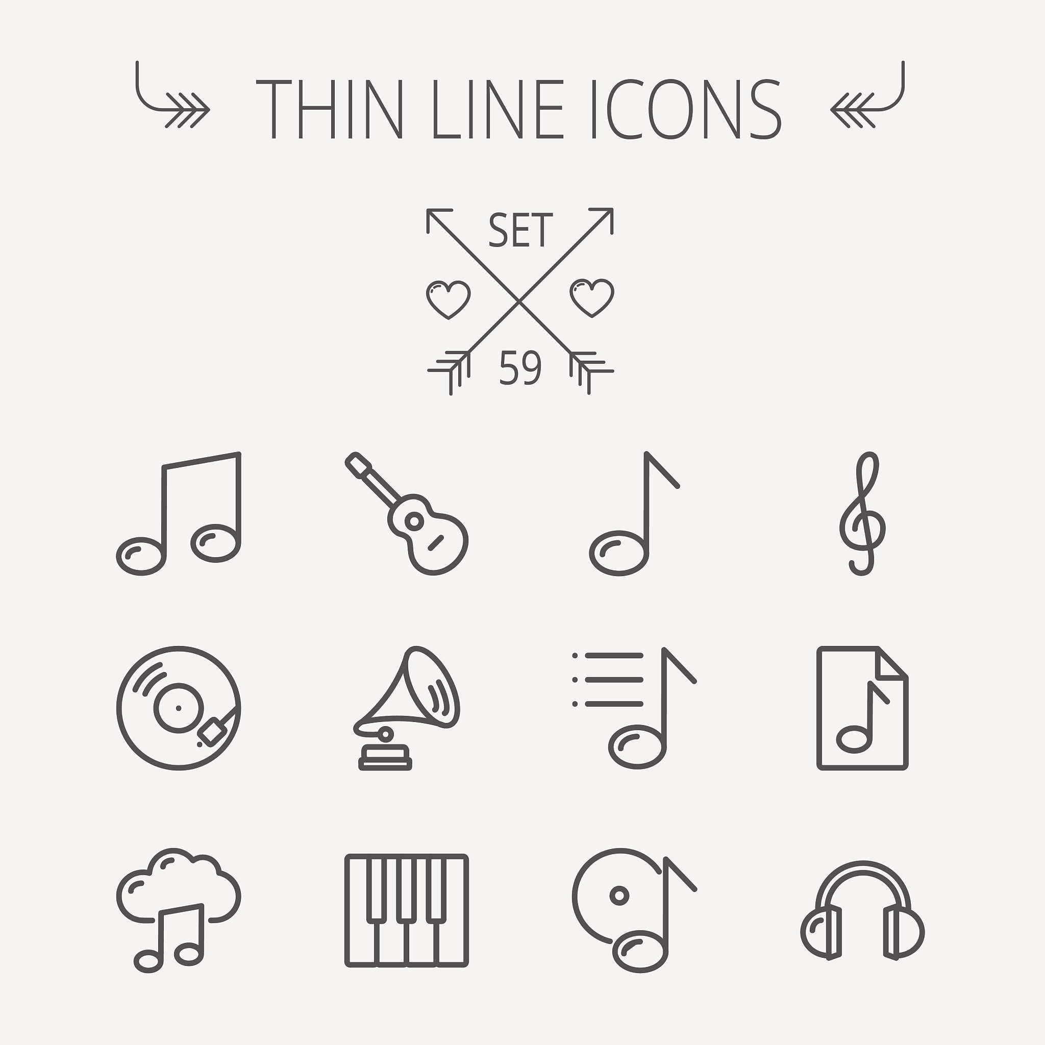 music and entertainment thin line icon set