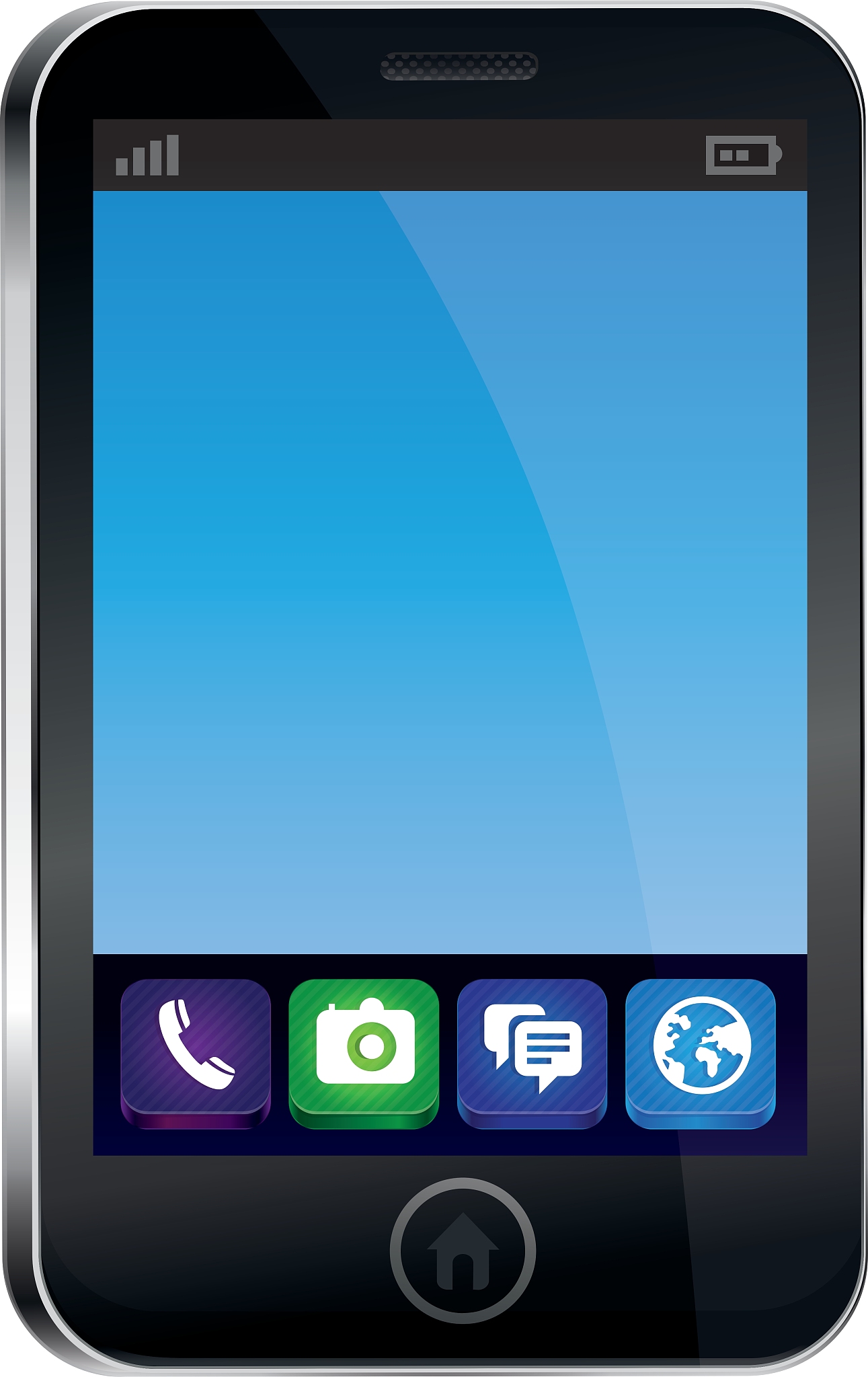 mobile phone with empty blue screen and bright ico