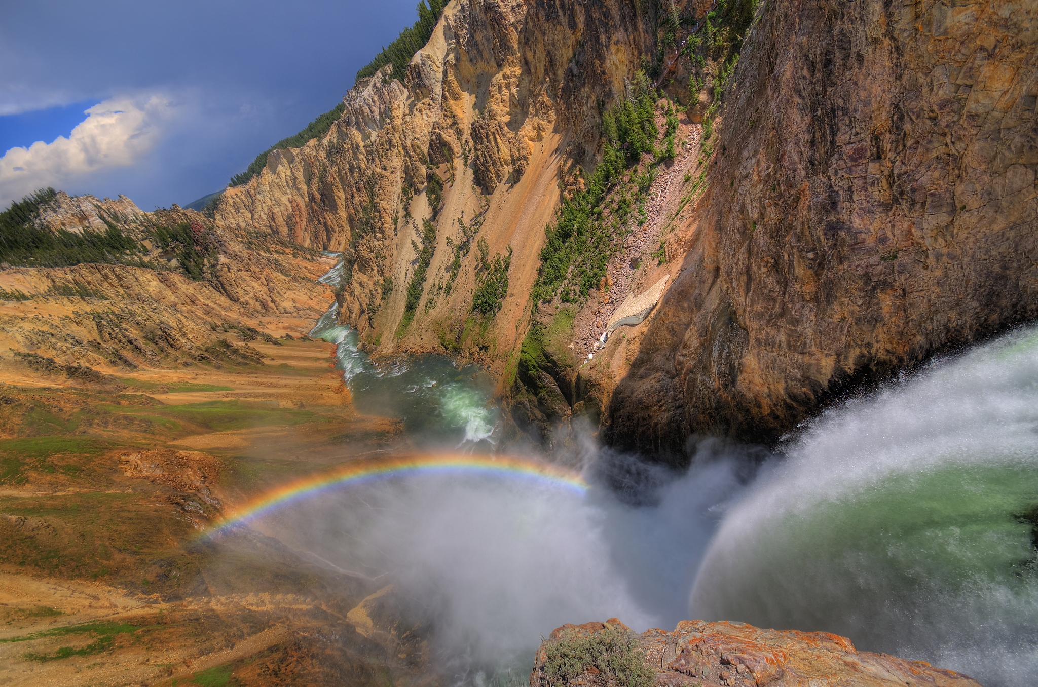 landscape with waterfall, yellowstone national park, wyoming, us