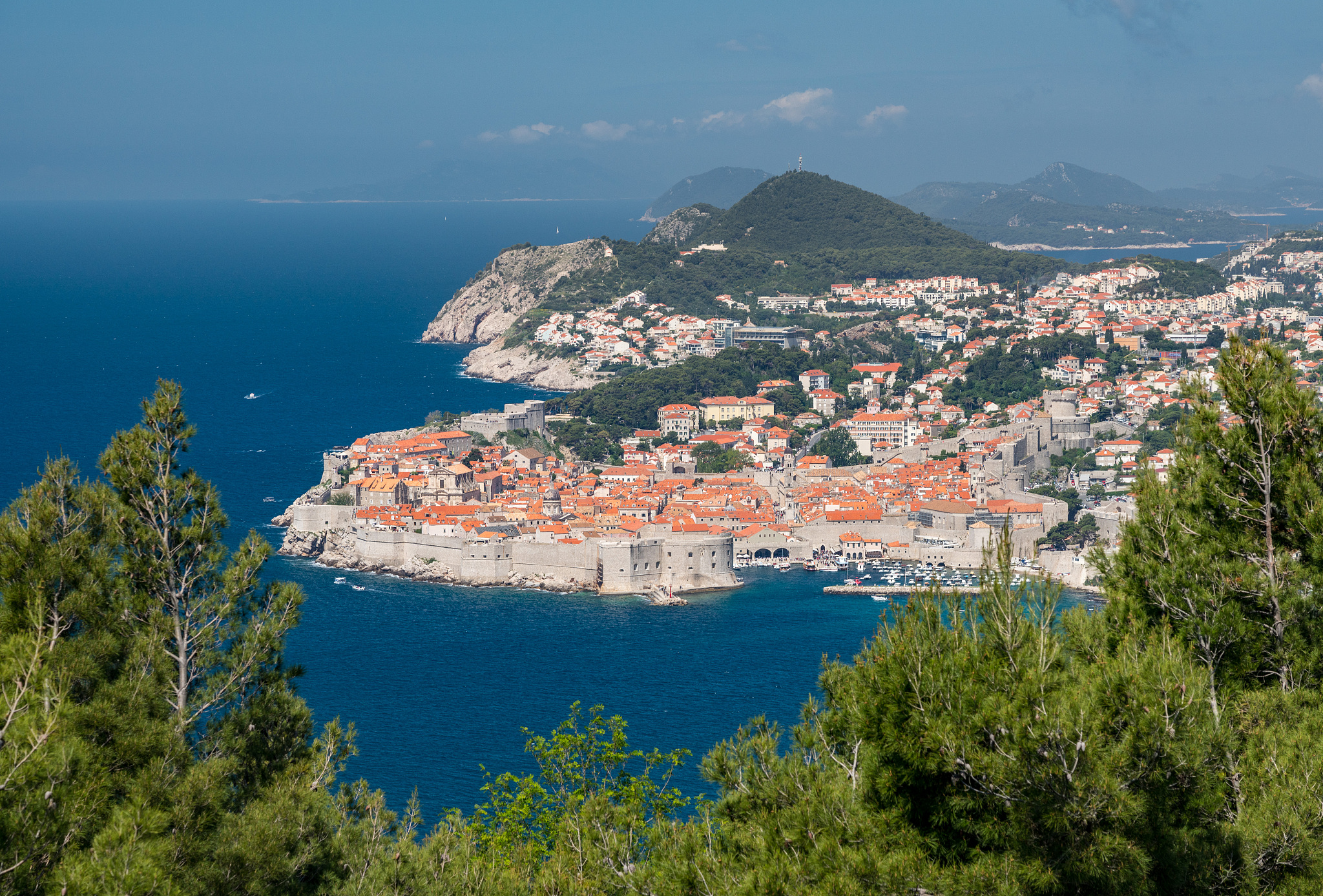 fortress town of dubrovnik in croatia framed by trees