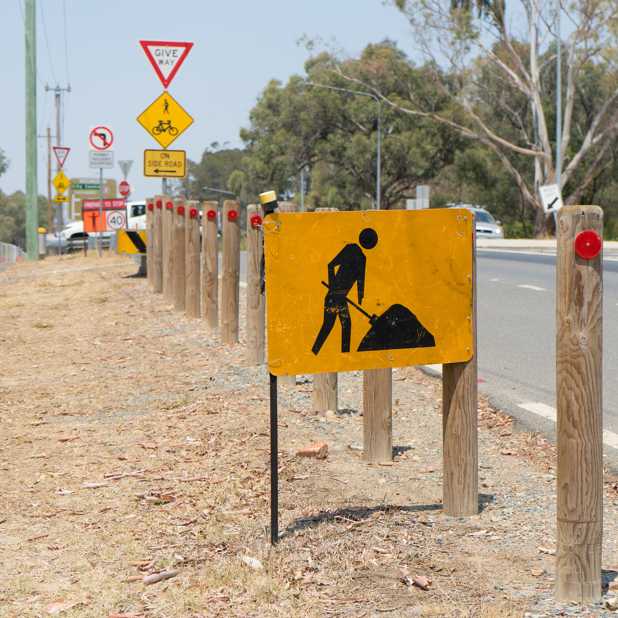 roadside construction and traffic warning signs