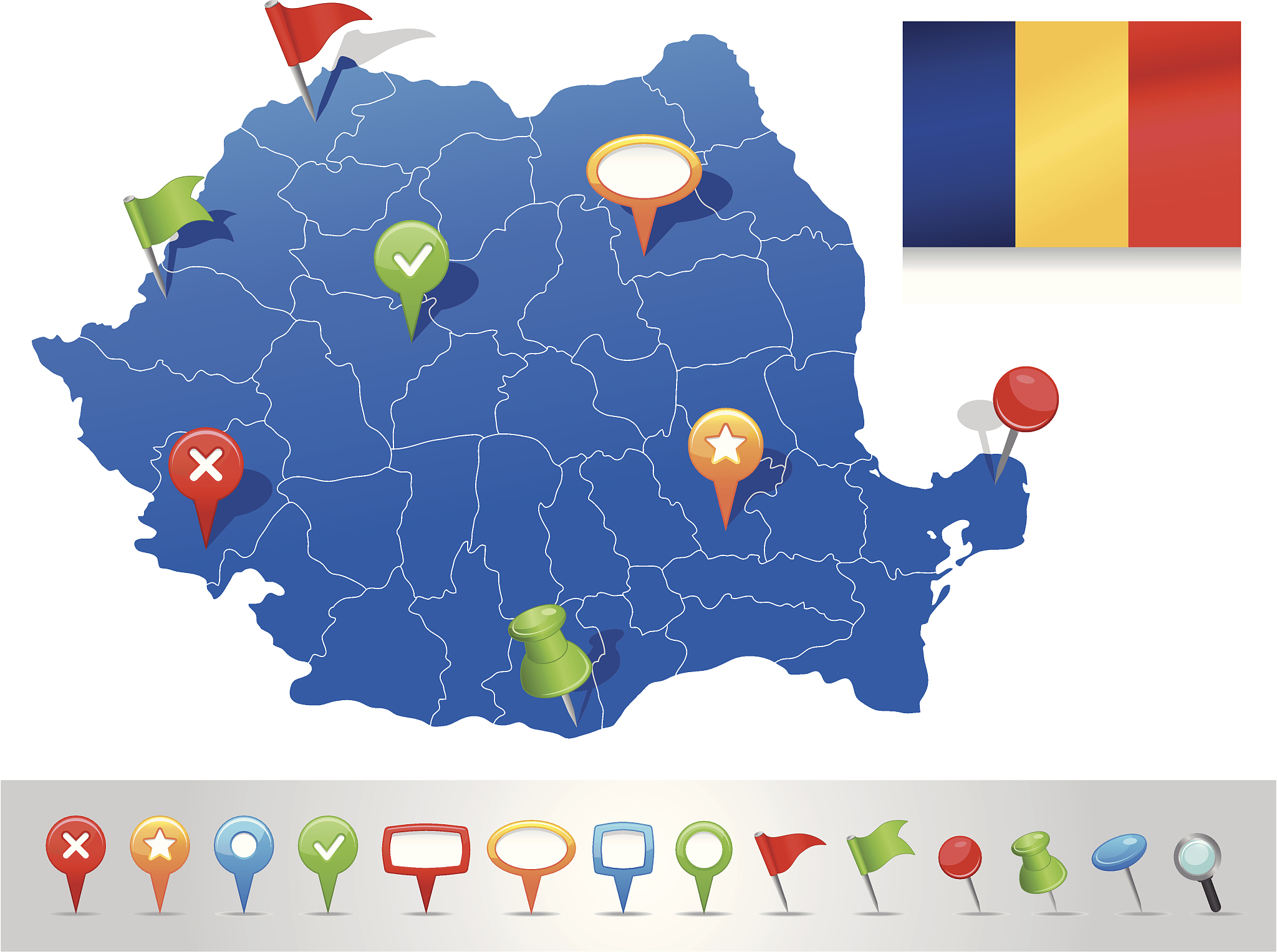 map of romania with navigation icons