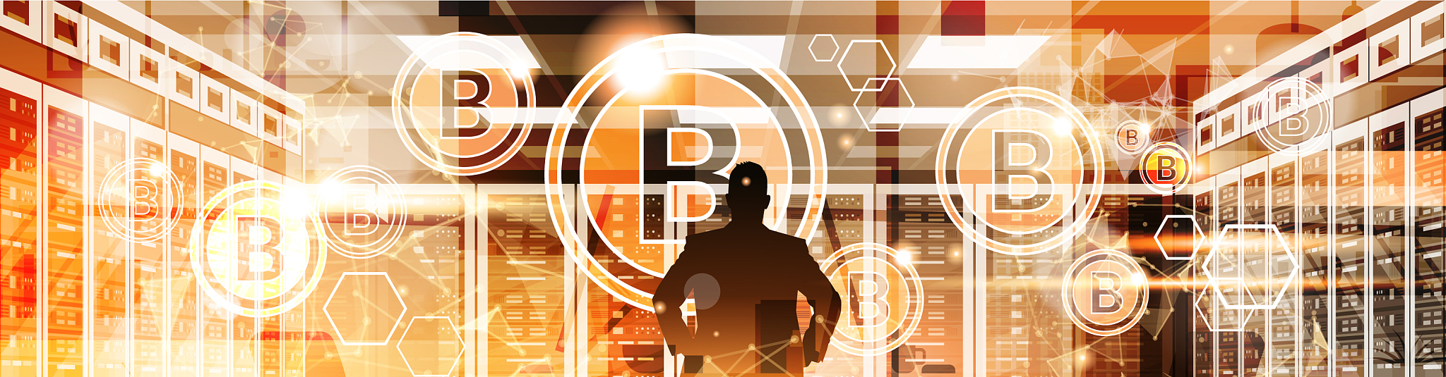 silhouette business man point finger to bitcoin
